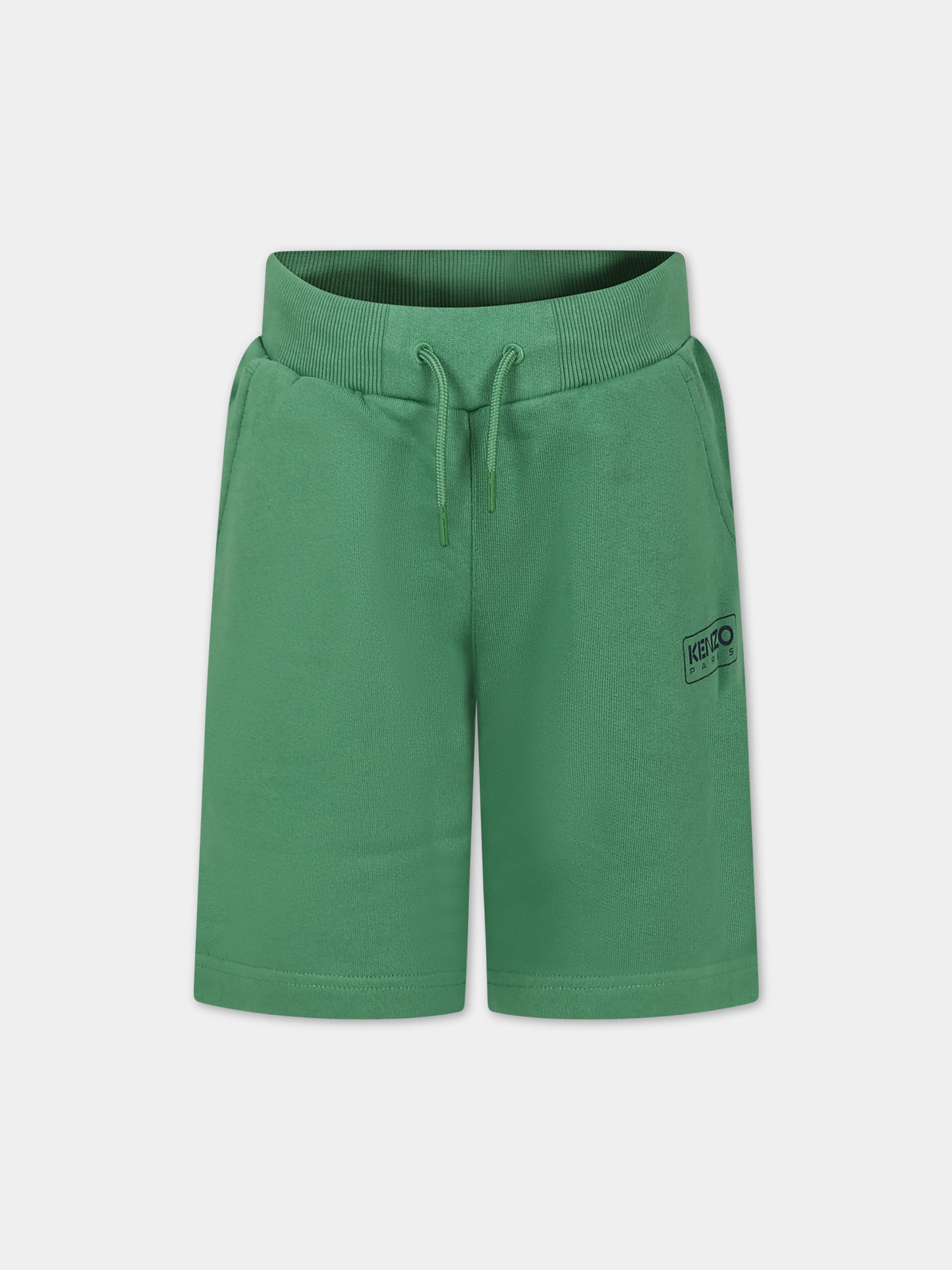 Shorts verdi per bambino con stampa logo,Kenzo Kids,K60305 66F