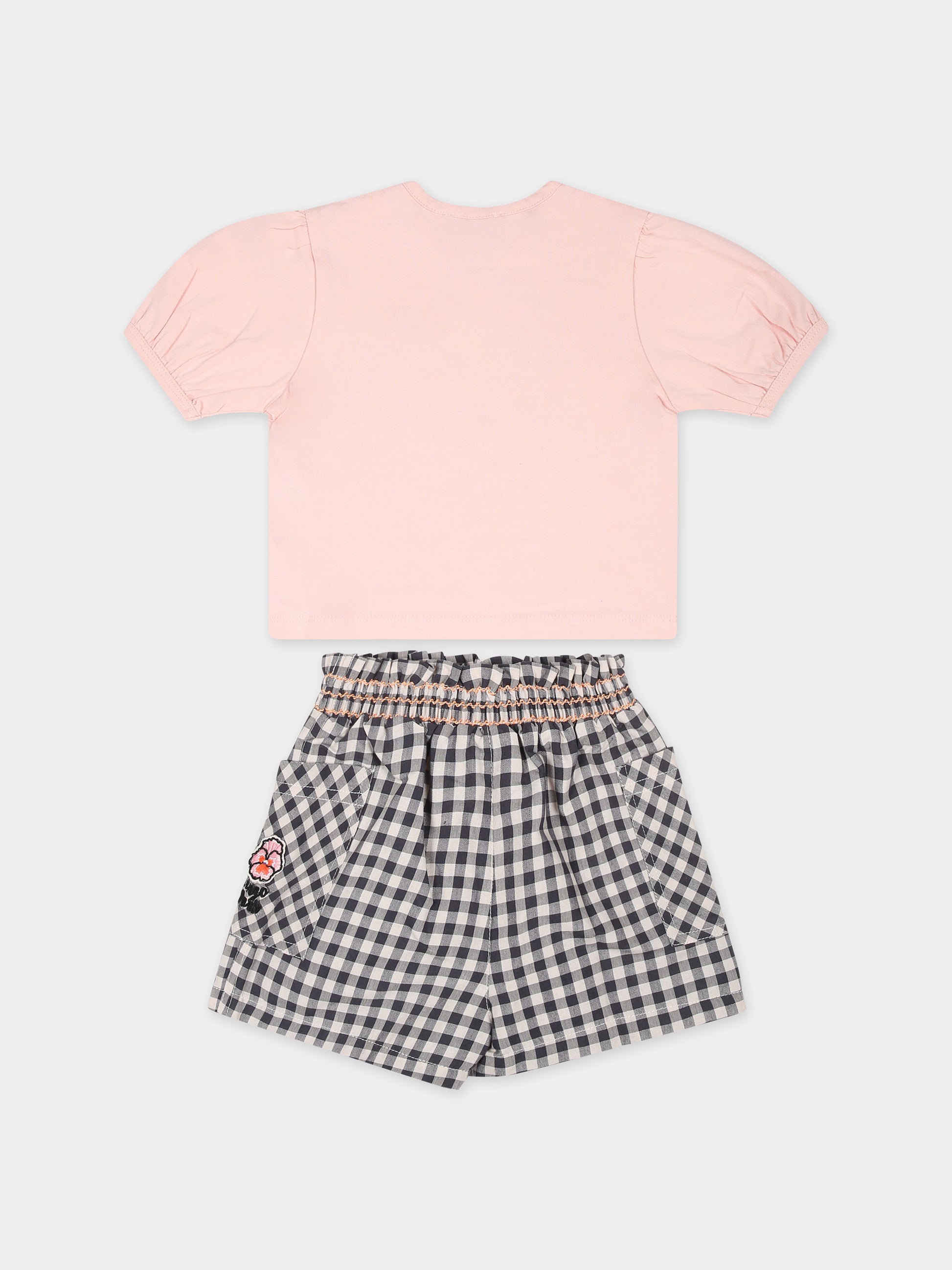 Completo rosa per neonata con papavero e ricamo,Kenzo Kids,K60103 N20