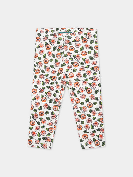 Leggings bianco per neonata con stampa floreale,Kenzo Kids,K60108 12P