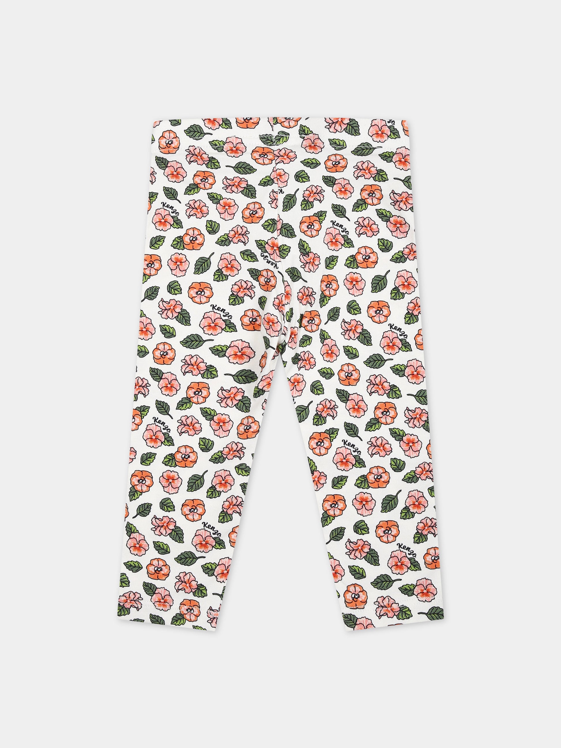 Leggings bianco per neonata con stampa floreale,Kenzo Kids,K60108 12P