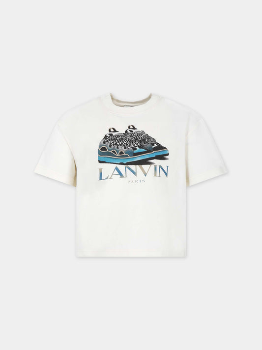 T-shirt avorio per bambino con logo,Lanvin Petite,N30067 519