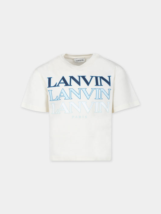 T-shirt avorio per bambino con logo,Lanvin Petite,N30069 519