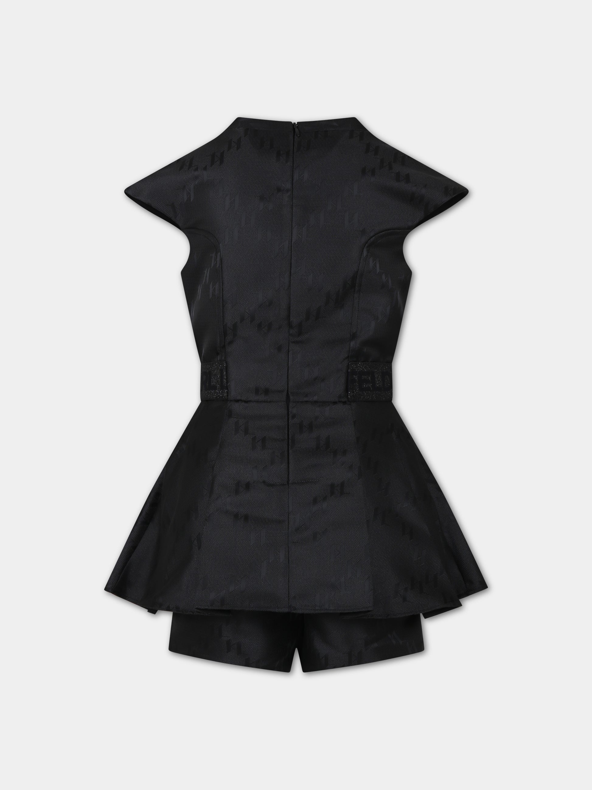 Vestito nero per bambina con stampa grafica K/IKoniK all-over,Karl Lagerfeld Kids,Z30088 09B