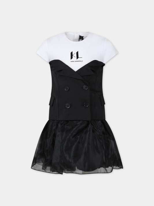 Vestito nero per bambina con logo,Karl Lagerfeld Kids,Z30086 M41
