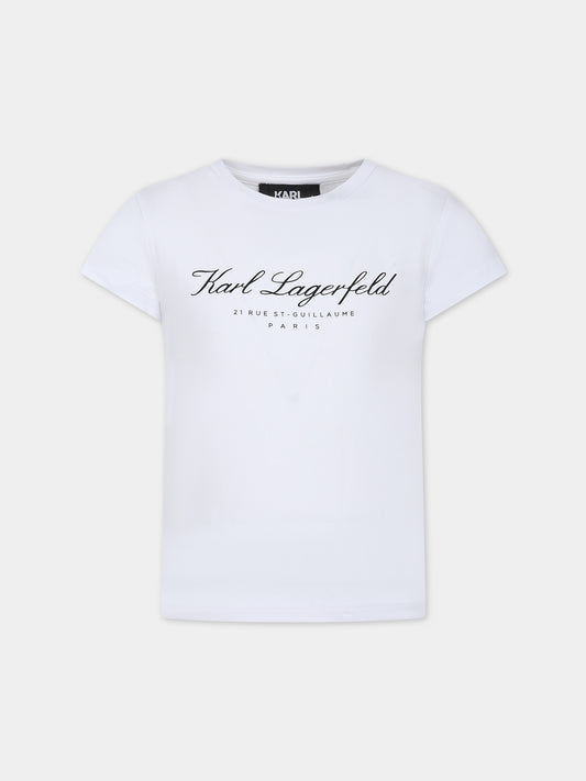 T-shirt bianca per bambina con logo,Karl Lagerfeld Kids,Z30107 10P