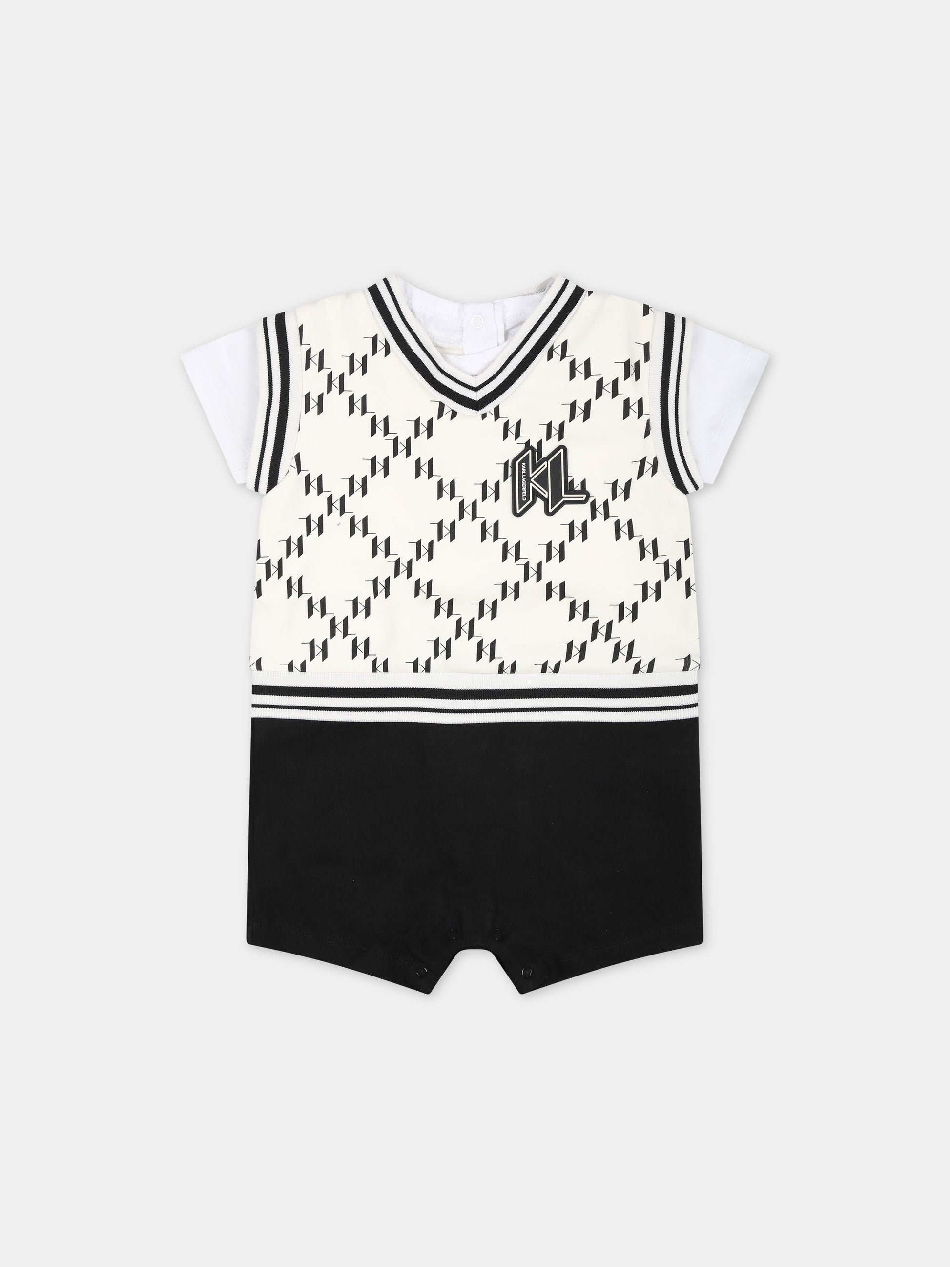 Pagliaccetto multicolor per neonato con stampa grafica K/IKoniK all-over,Karl Lagerfeld Kids,Z30128 N70