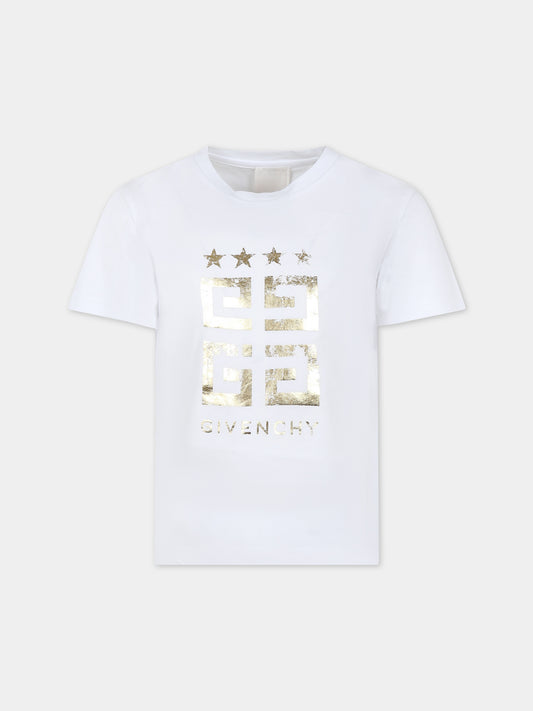 T-shirt bianca per bambina con motivo 4G dorato,Givenchy Kids,H30084 10P