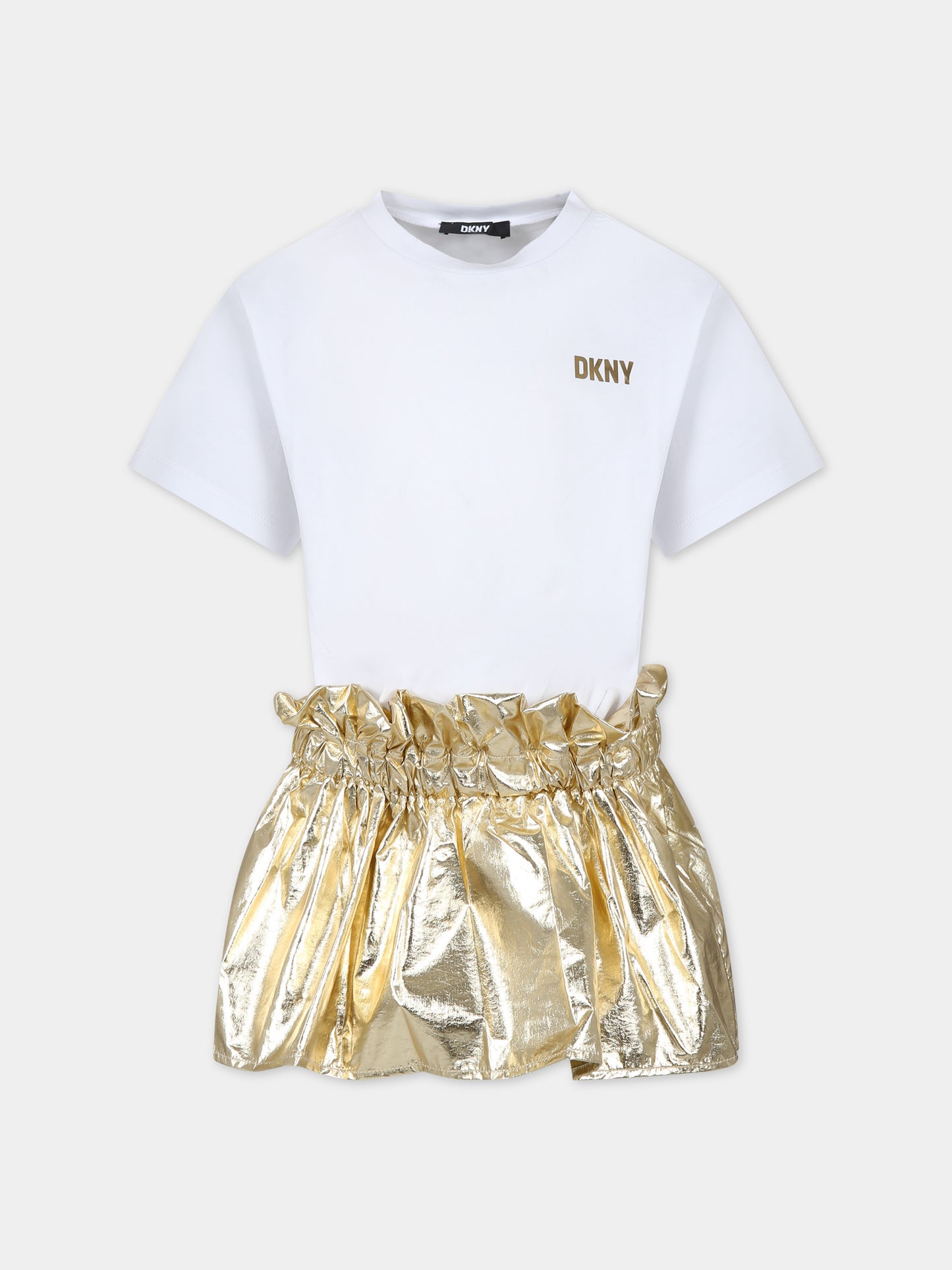 Vestito casual bianco per bambina con logo,Dkny,D60109 10P