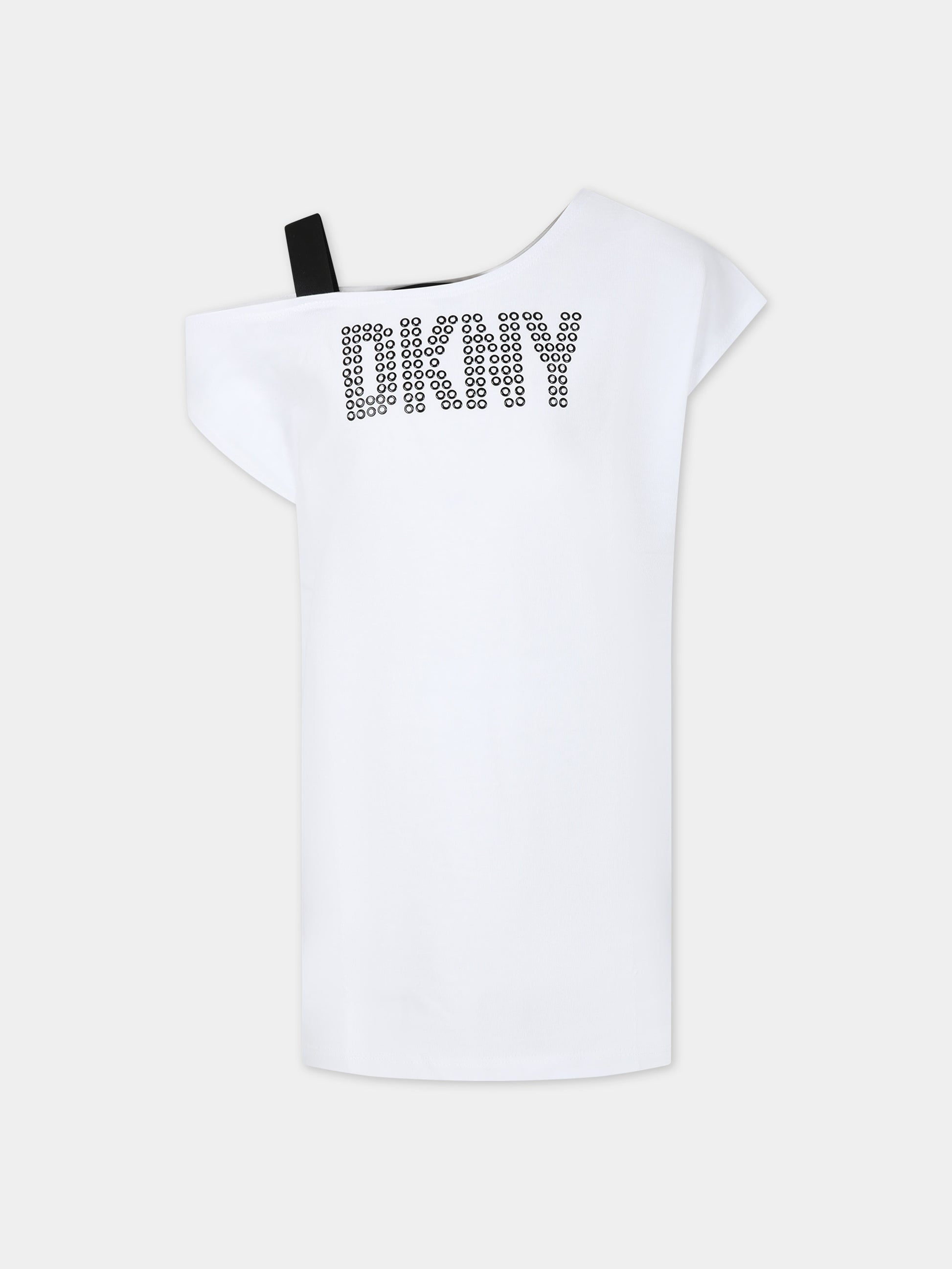 Vestito casual bianco per bambina con logo,Dkny,D60114 10P