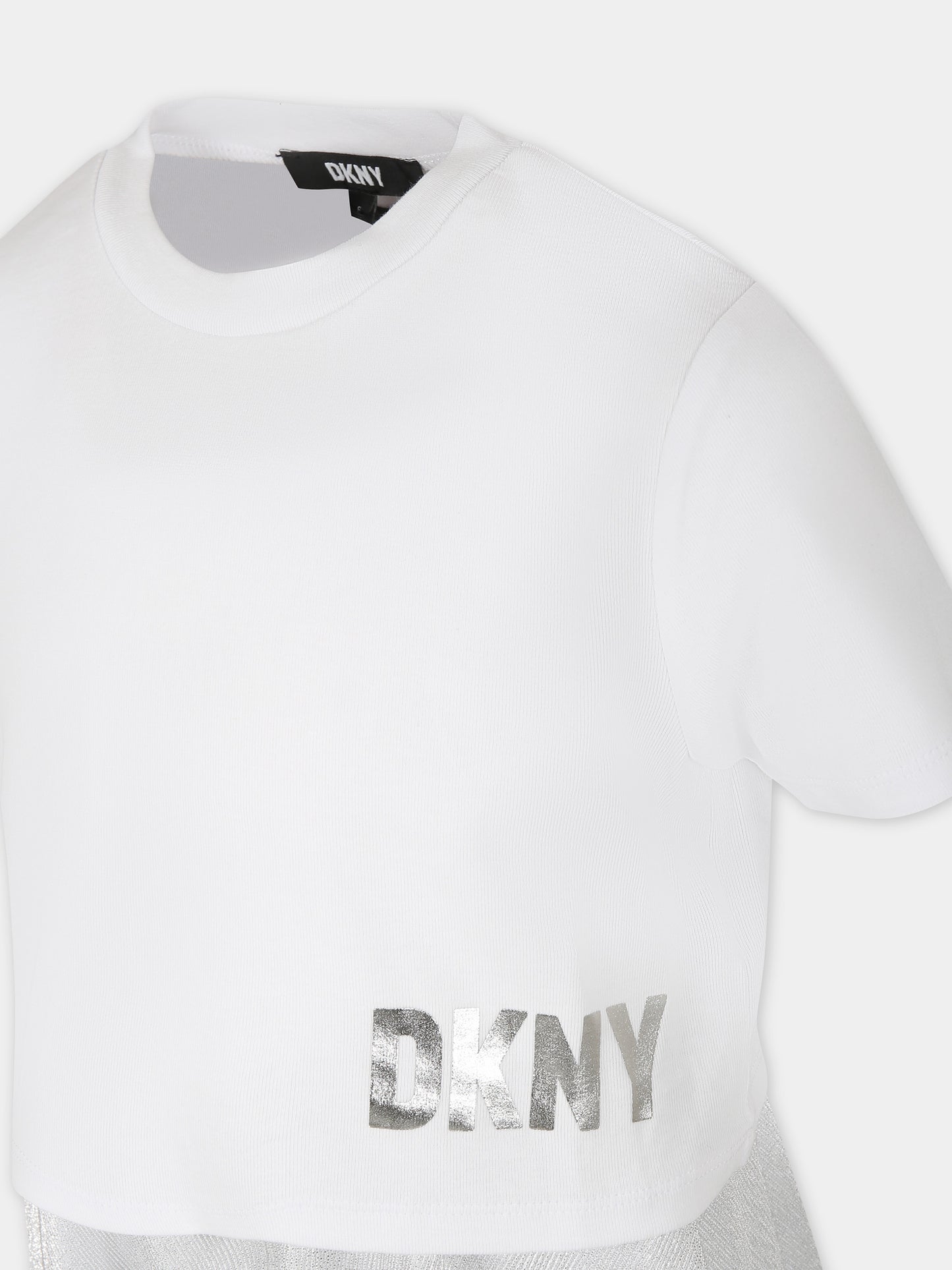 Vestito casual bianco per bambina con logo,Dkny,D60116 016