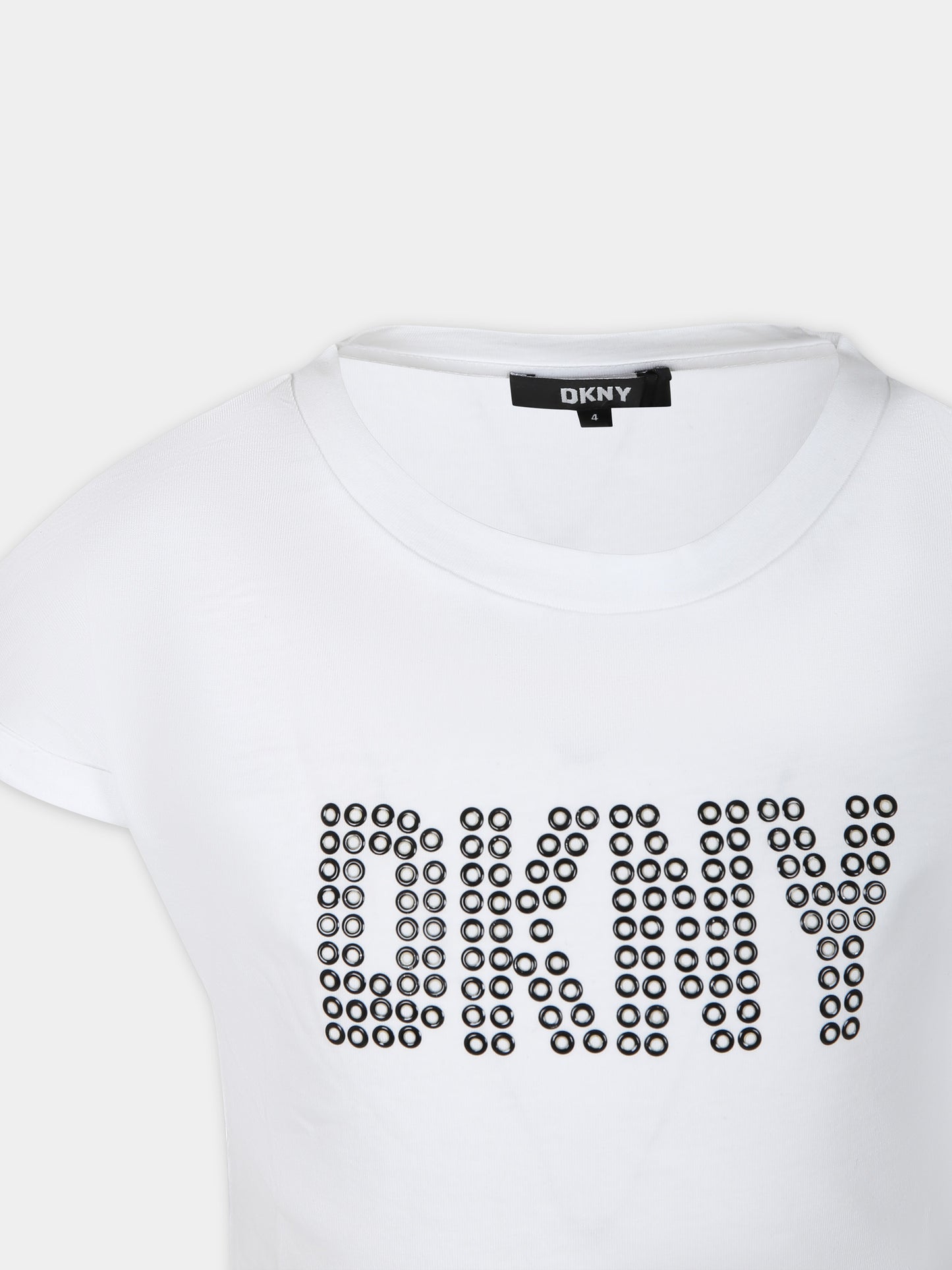 T-shirt bianca per bambina con logo,Dkny,D60089 10P