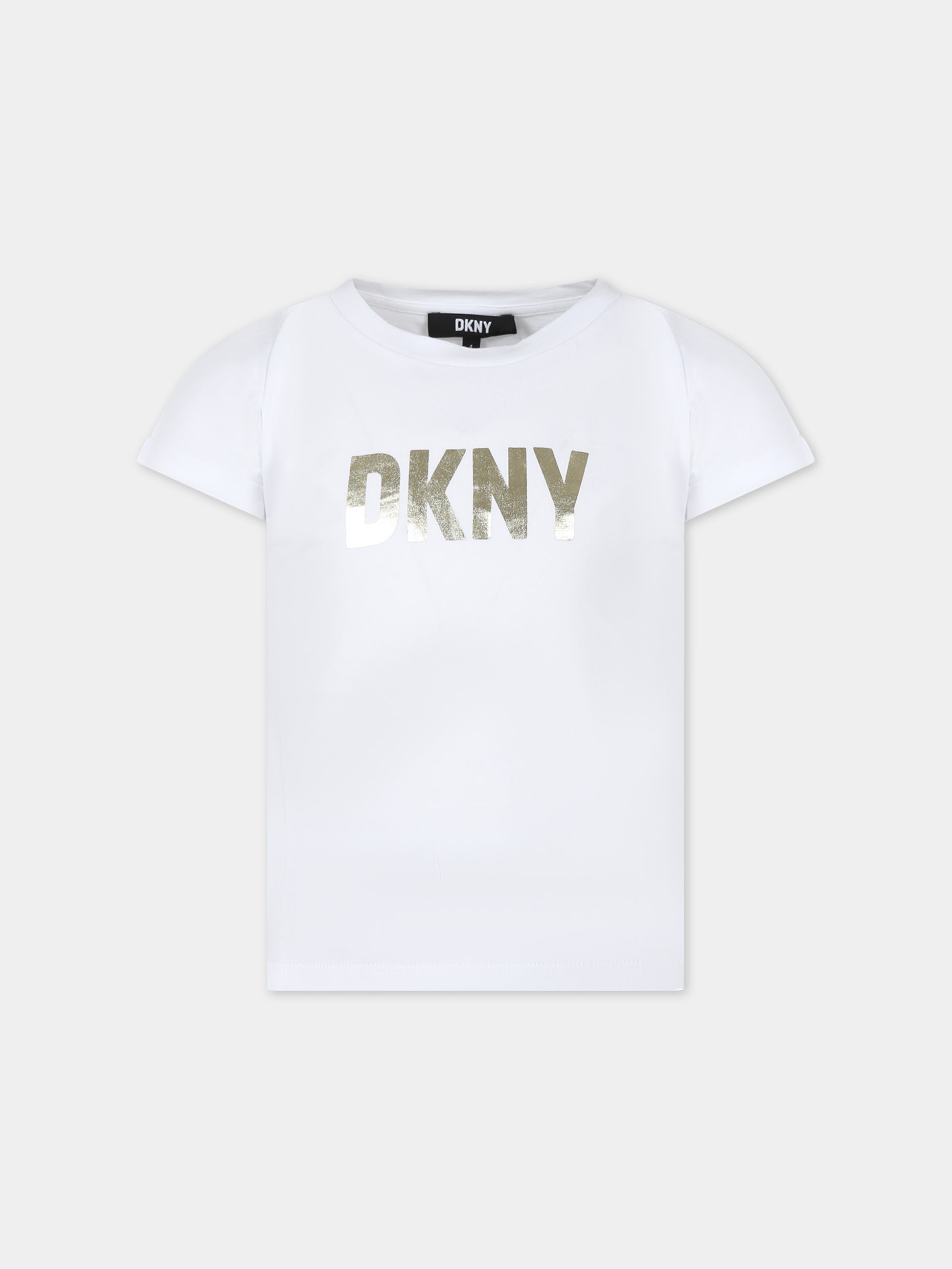 T-shirt bianca per bambina con logo,Dkny,D60088 10P