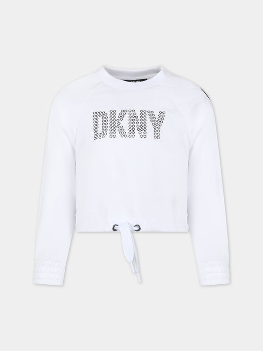 Felpa cropped bianca per bambina con logo,Dkny,D60082 10P