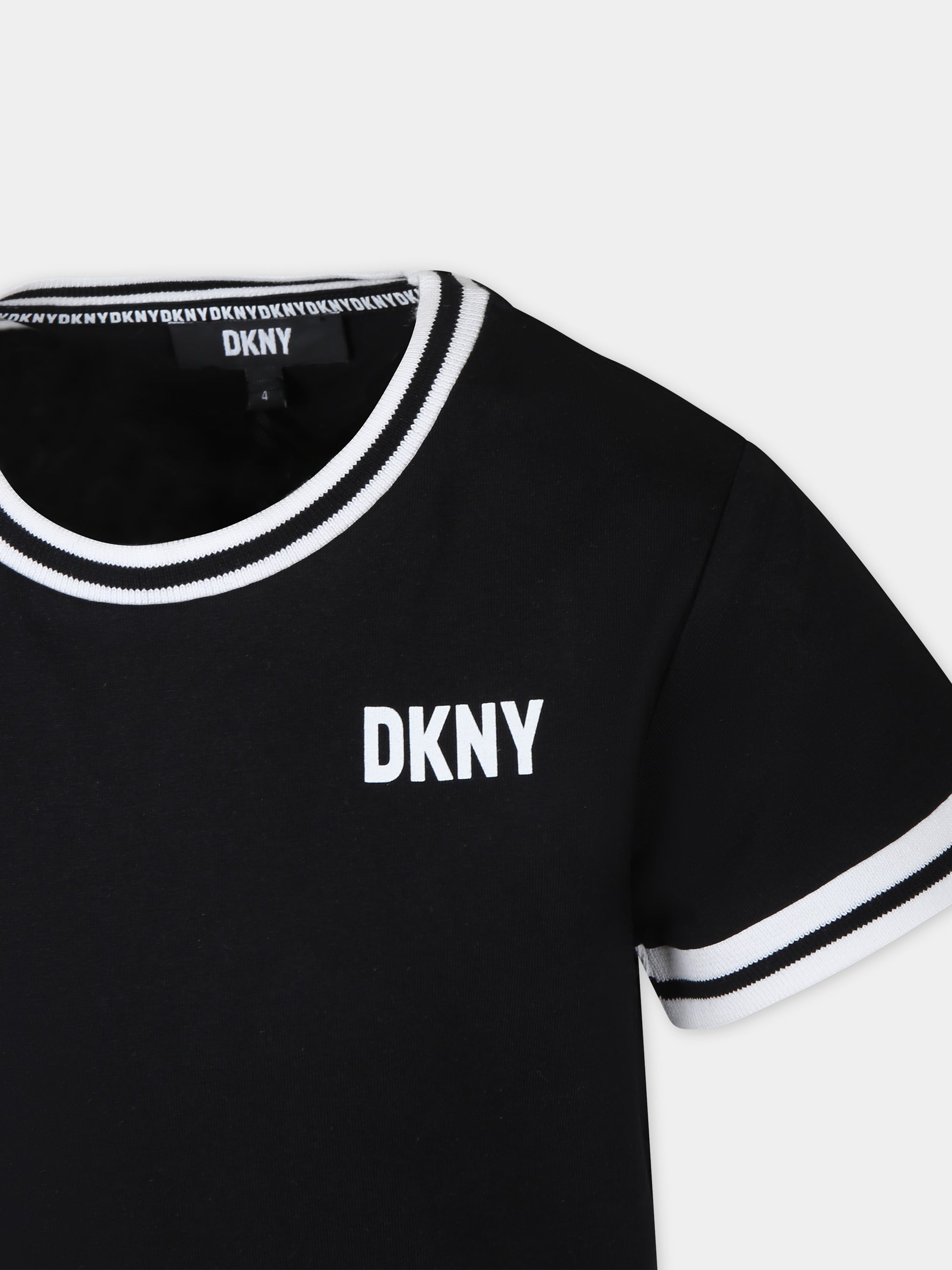 T-shirt nera per bambina con logo,Dkny,D60035 09B