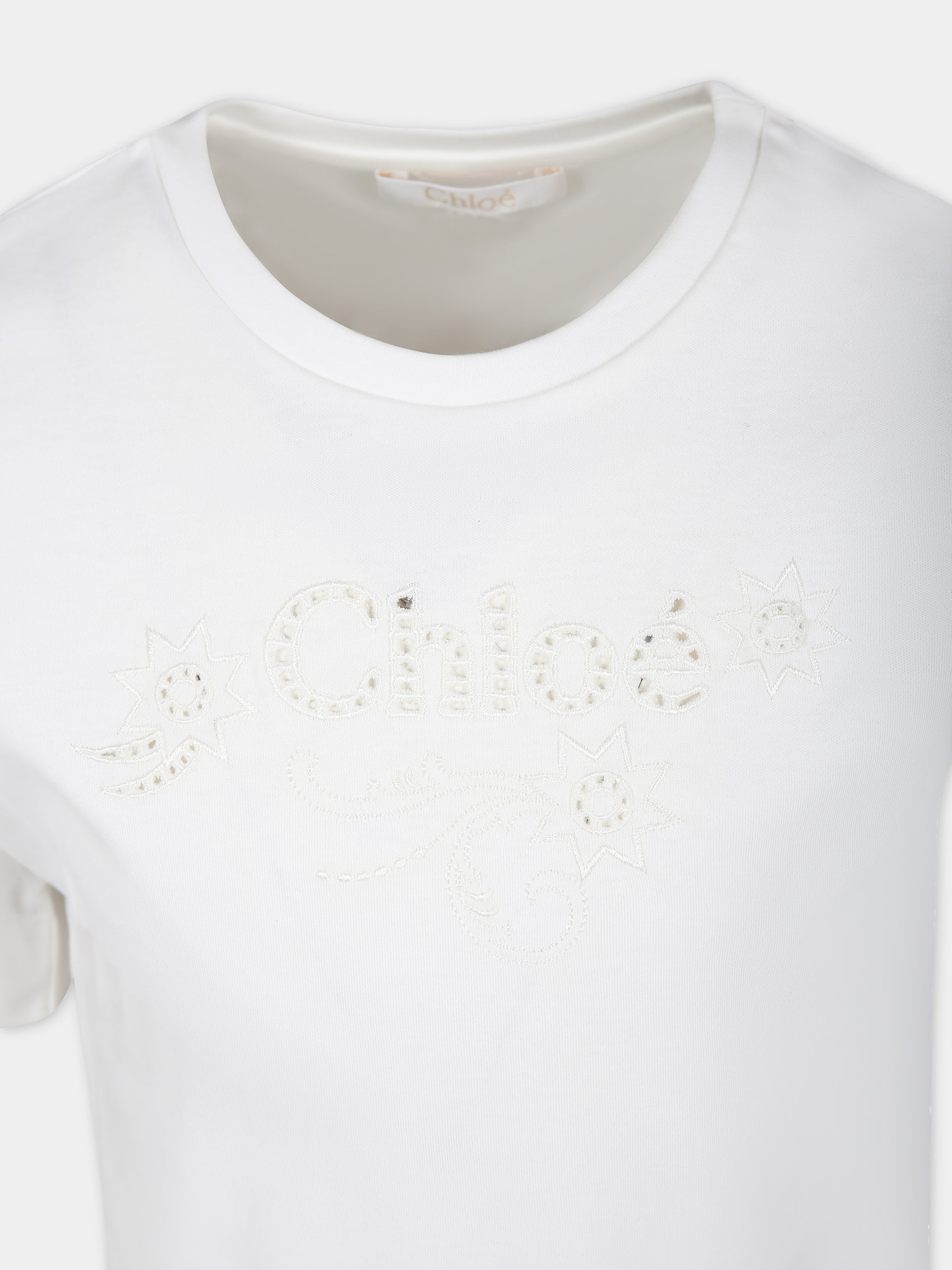 T-shirt bianca per bambina con logo,Chloé Kids,C20109 117