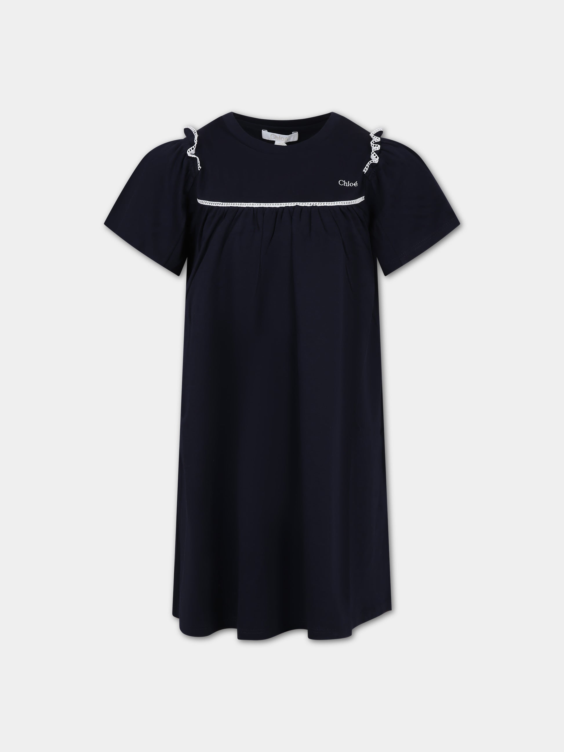 Vestito blu per neonata con logo,Chloé Kids,C20071 859