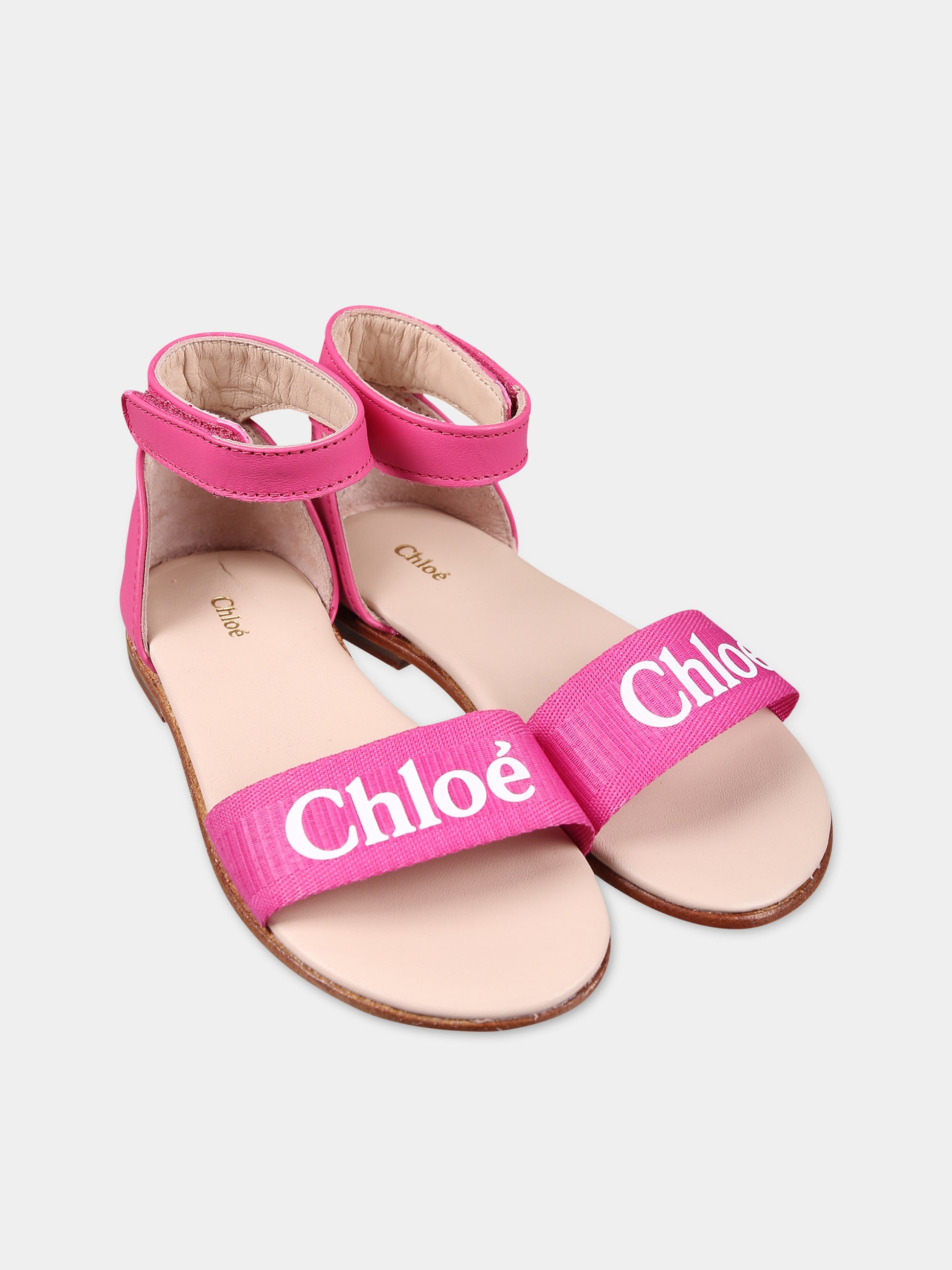 Sandali fucsia per bambina con logo,Chloé Kids,C20036 49L