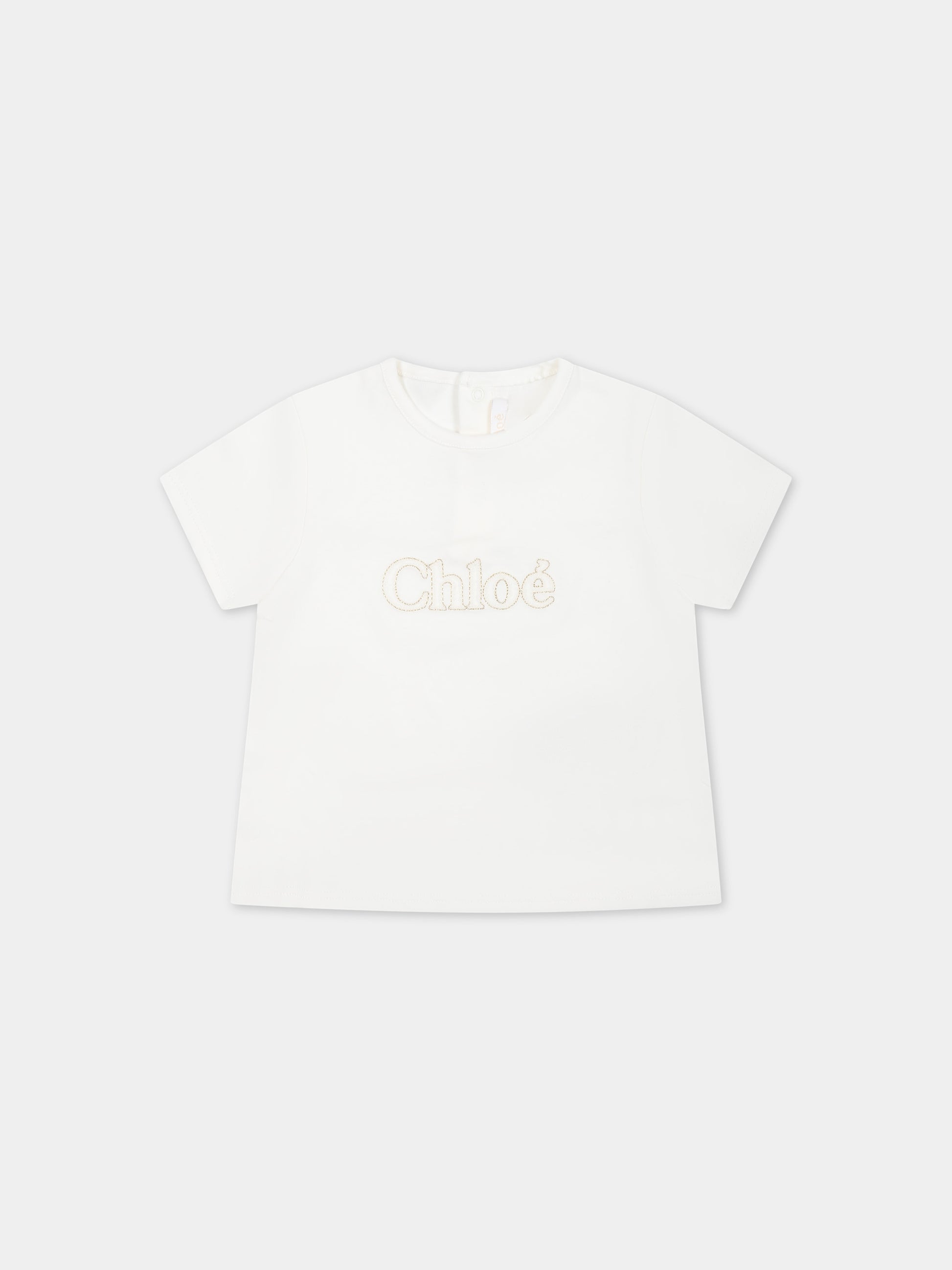 T-shirt bianca per neonata con logo,Chloé Kids,C20019 117