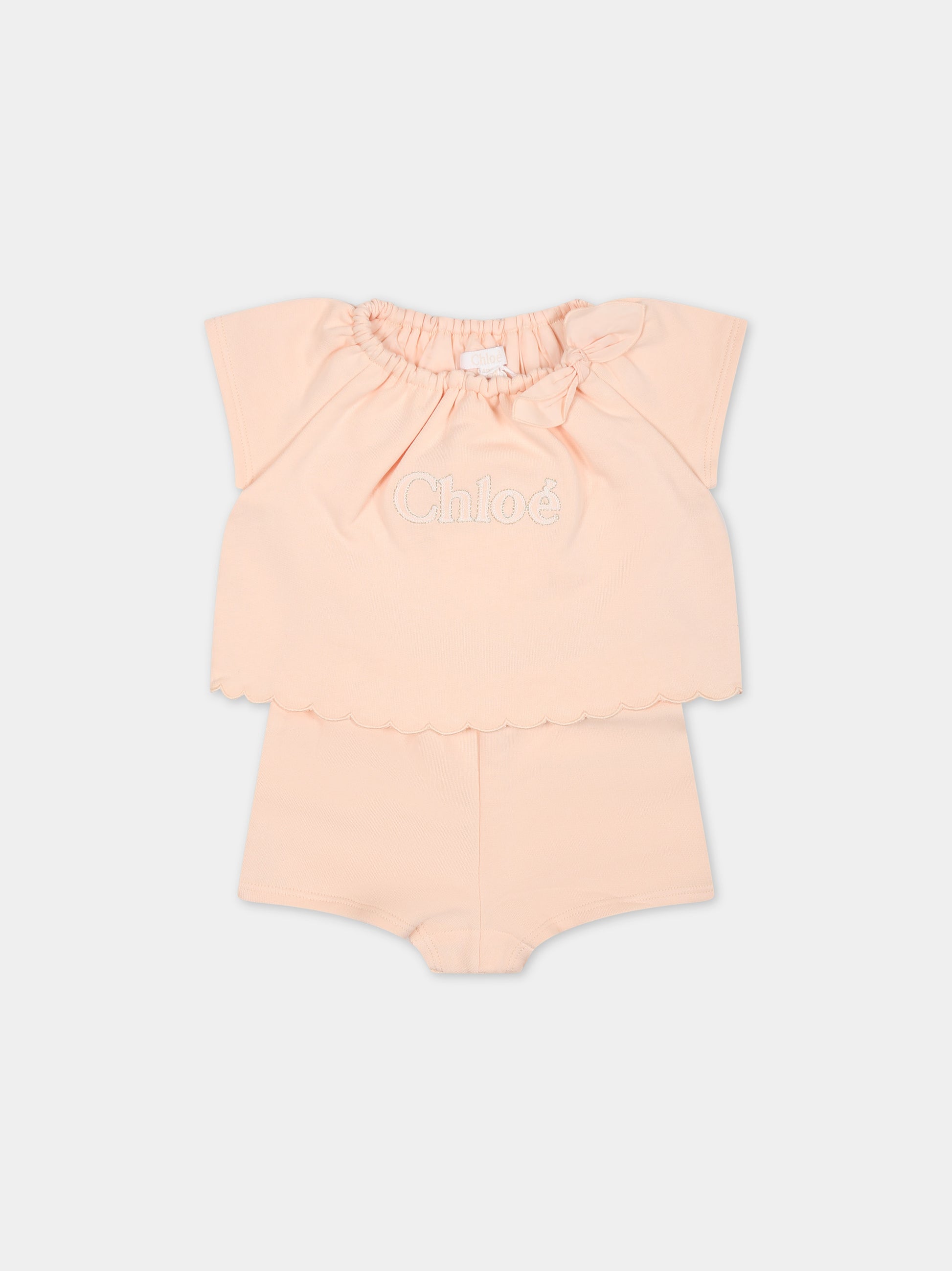 Completo sportivo rosa per neonata con logo,Chloé Kids,C20012 45F