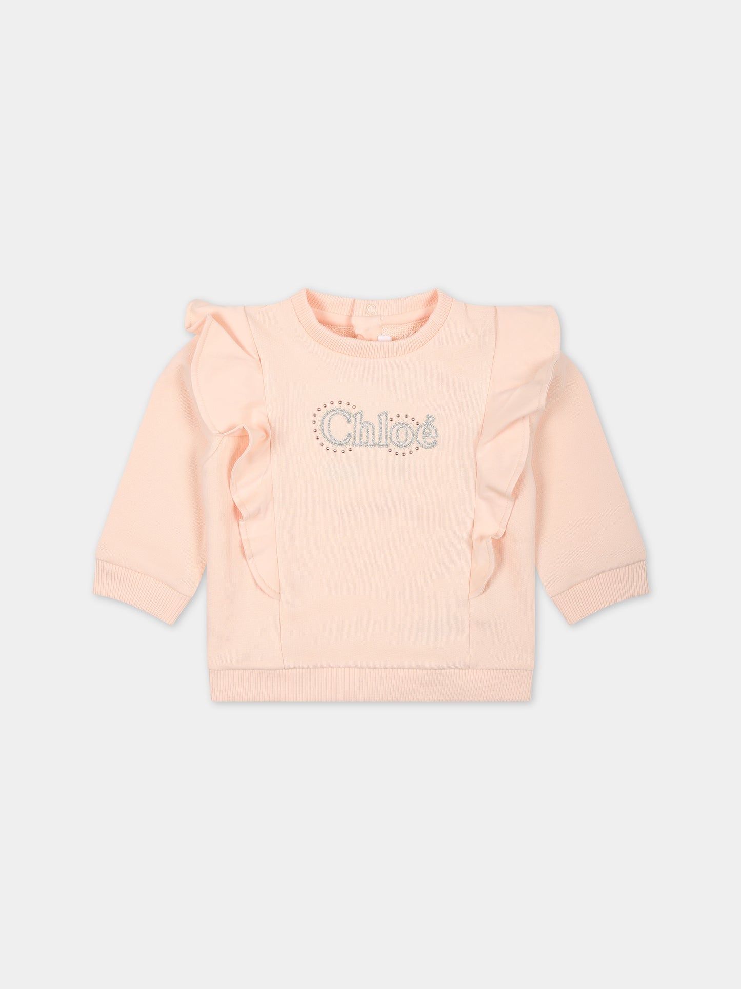 Felpa rosa per neonata con logo,Chloé Kids,C20024 45F