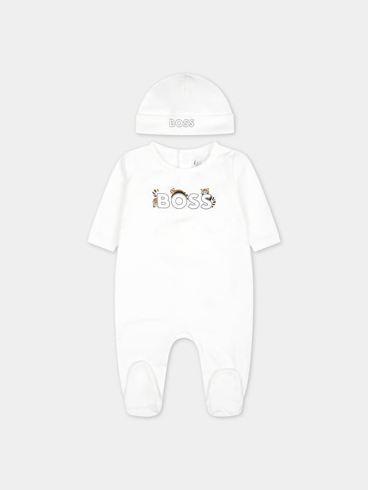 Set bianco per neonato con procioni e logo,Boss,J50831 10P