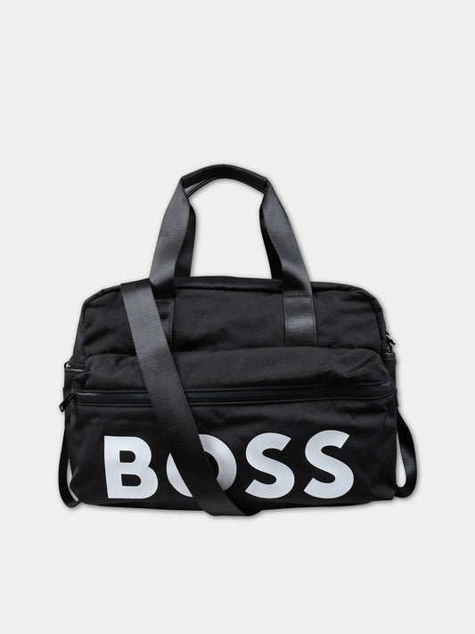 Borsa mamma nera per neonato con logo,Boss,J50942 09B