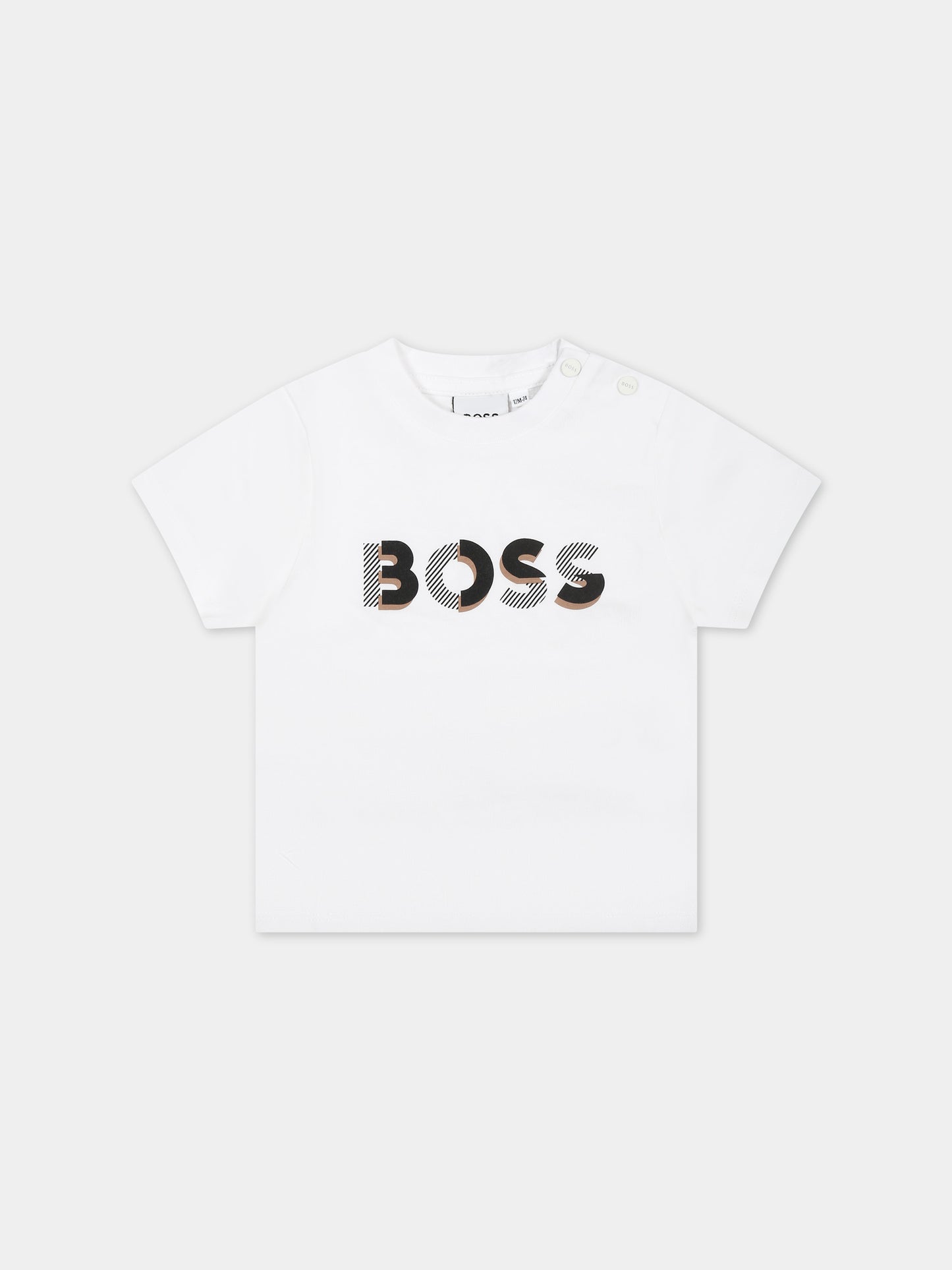 T-shirt bianca per neonato con logo,Boss,J50783 N03