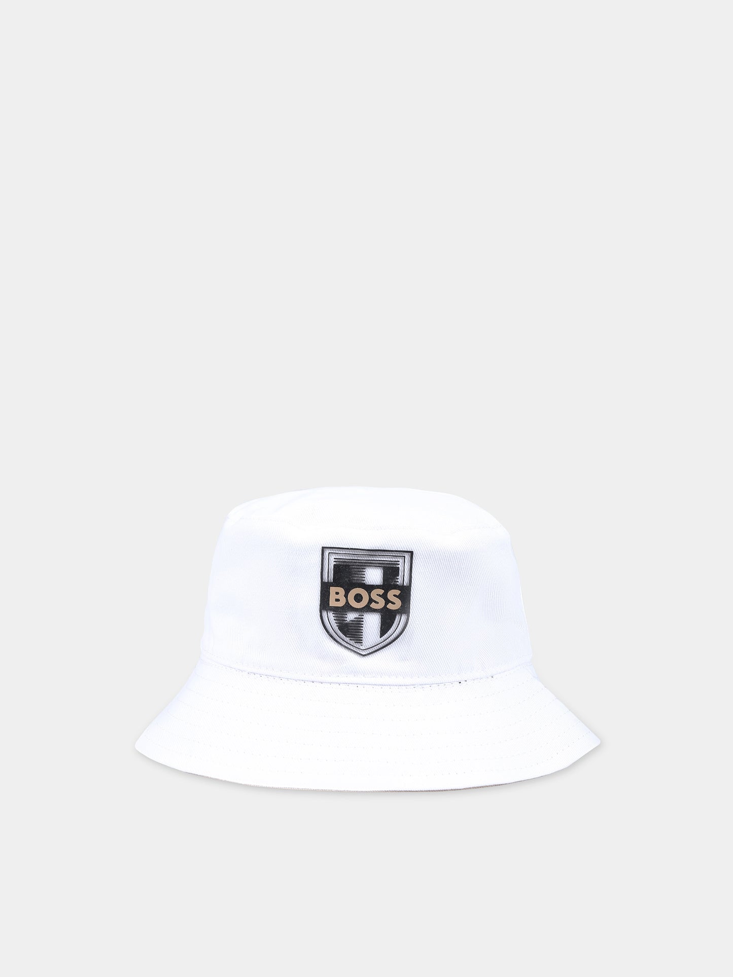 Cloche bianca reversibile per neonato con logo,Boss,J50980 269