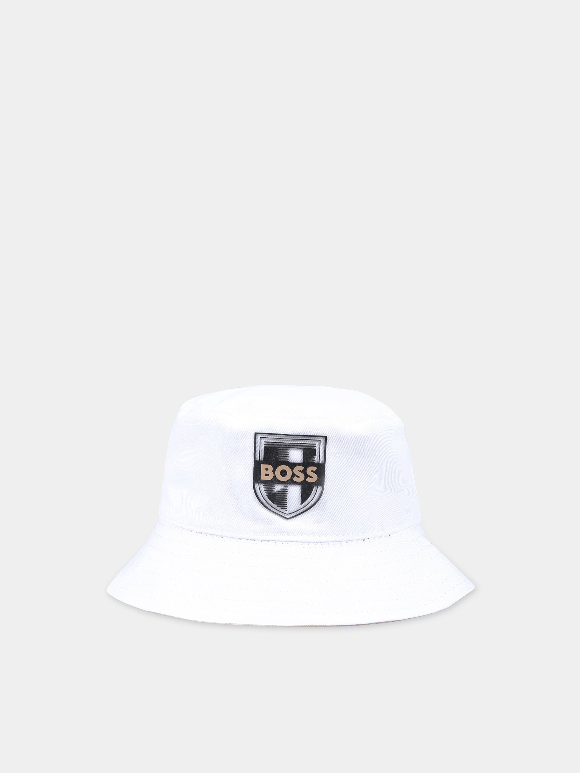 Cloche bianca reversibile per neonato con logo,Boss,J50980 269