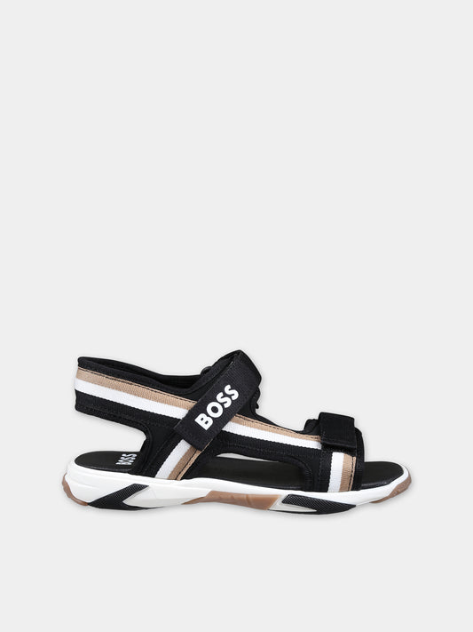 Sandali neri per bambino con logo,Boss,J50877 09B