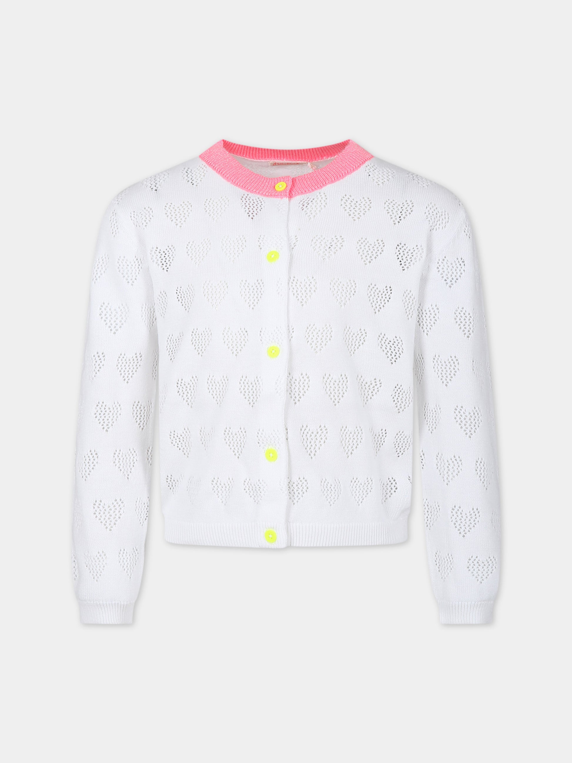 Cardigan bianco per bambina con cuori,Billieblush,U20393 10P