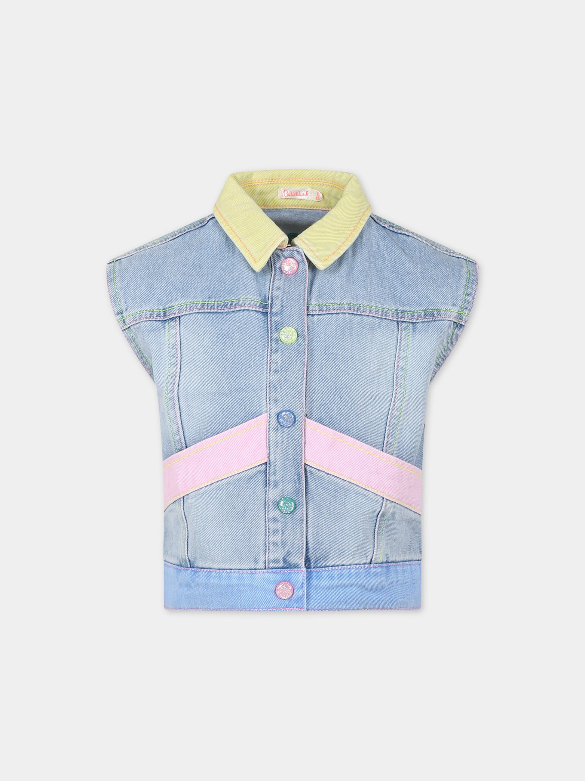 Gilet in denim per bambina con stampa ricamata multicolor,Billieblush,U20148 Z18