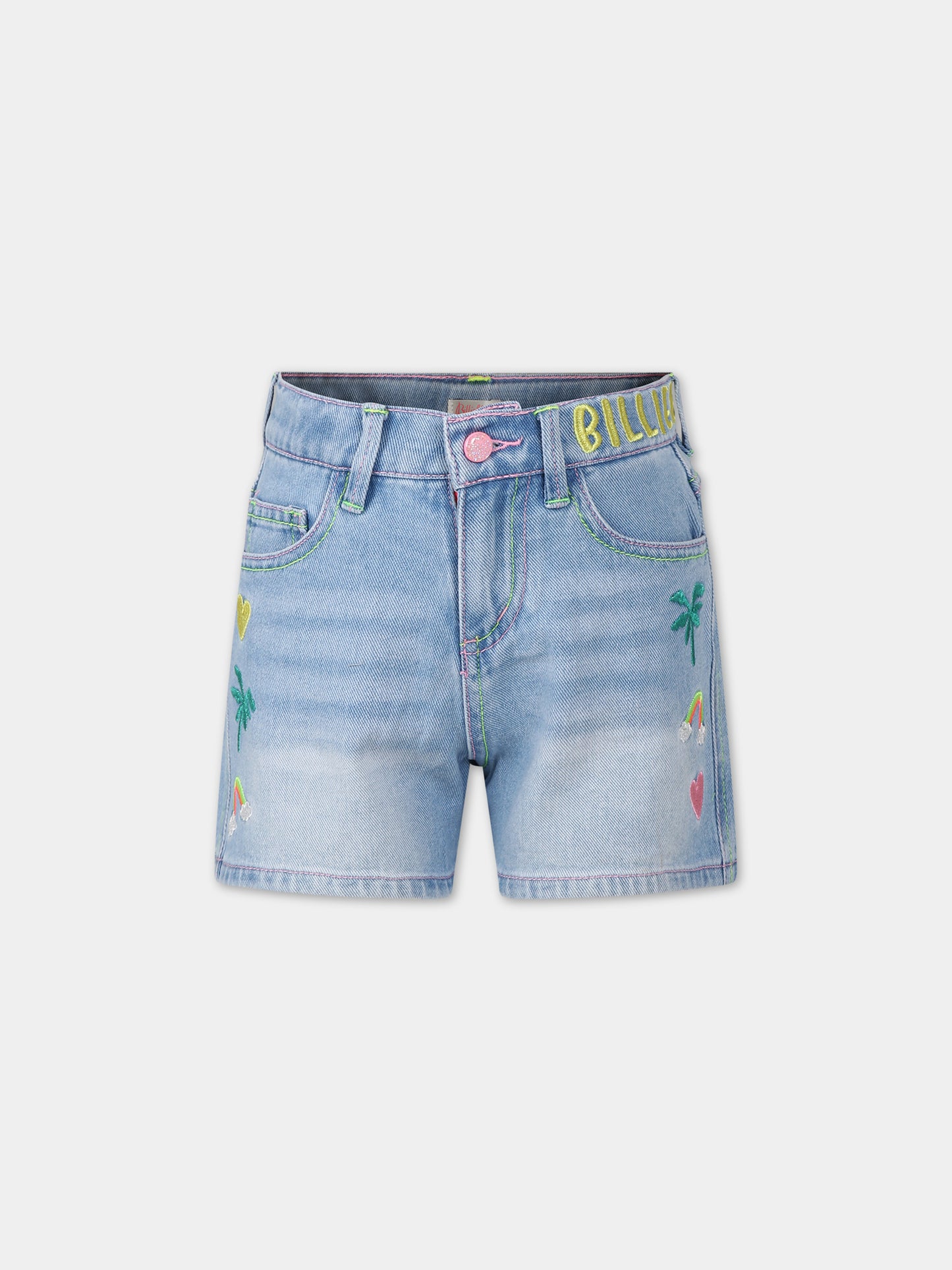 Shorts in denim per bambina con ricami all-over,Billieblush,U20109 Z18