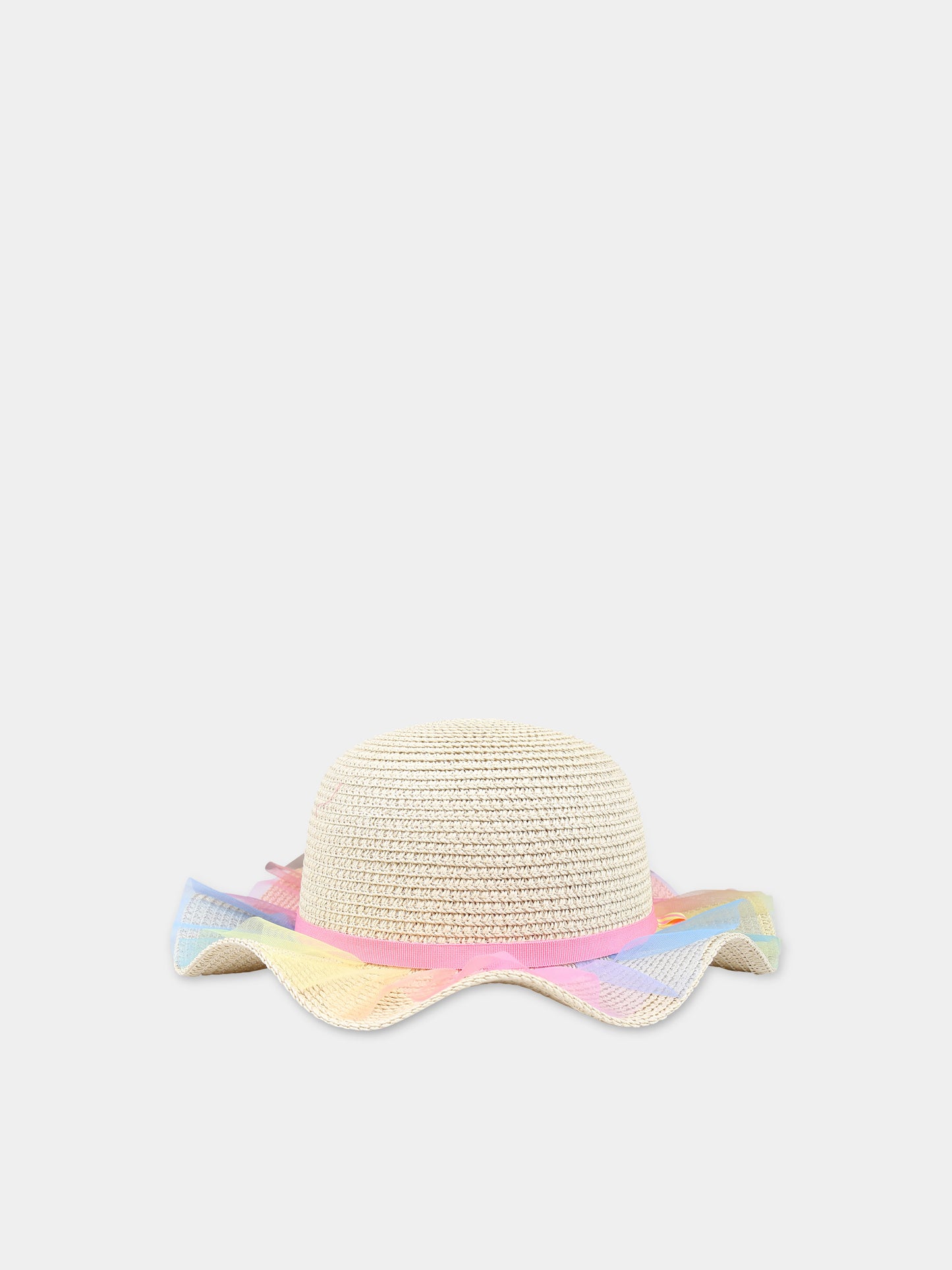 Cappello beige per bambina con tulle multicolor,Billieblush,U20300 Z41