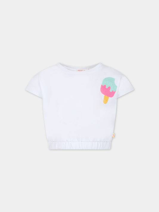 T-shirt bianca per bambina con stampa gelato,Billieblush,U20073 10P