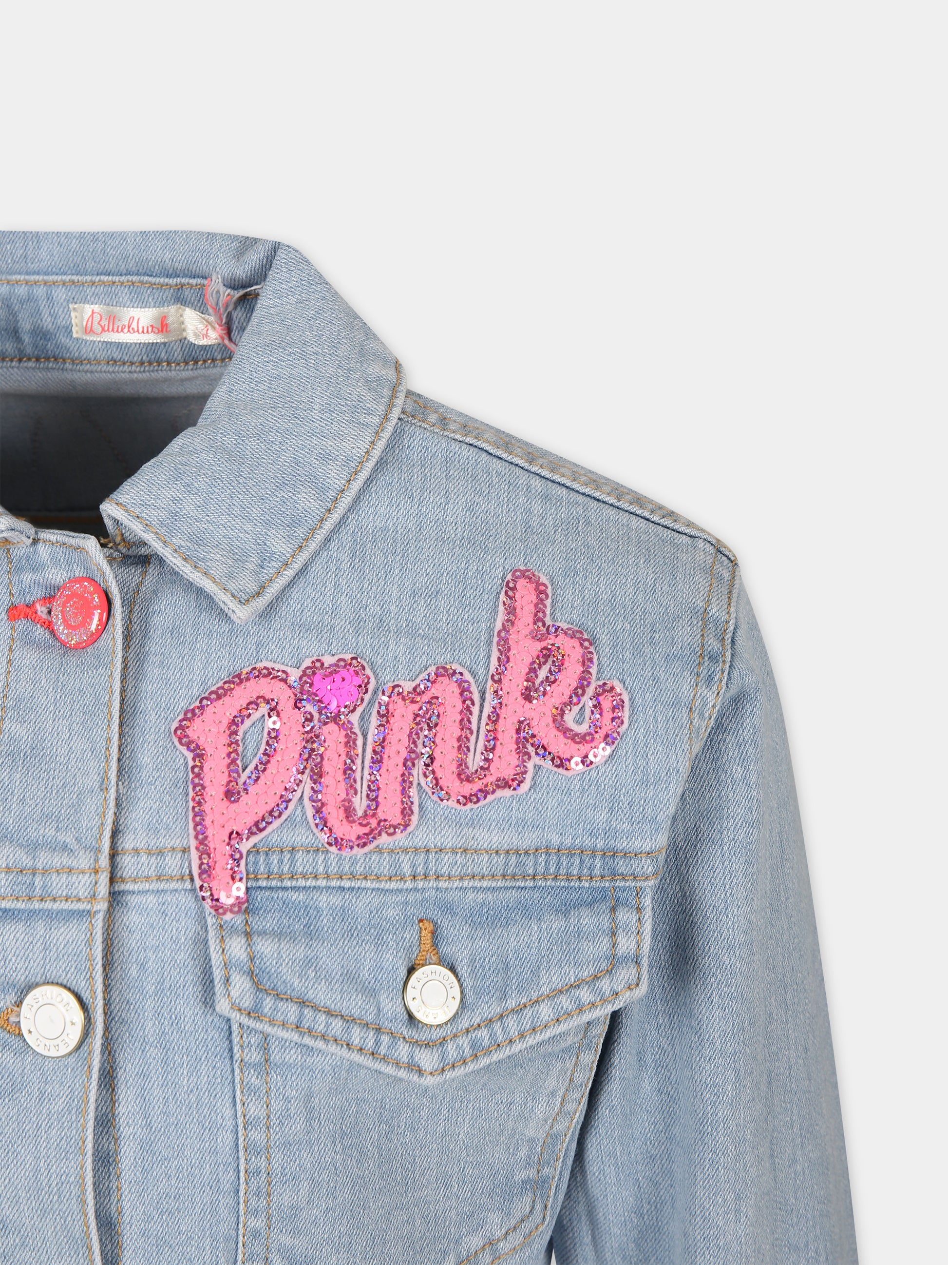 Gonna denim per bambina con patch di paillettes,Billieblush,U20145 Z18