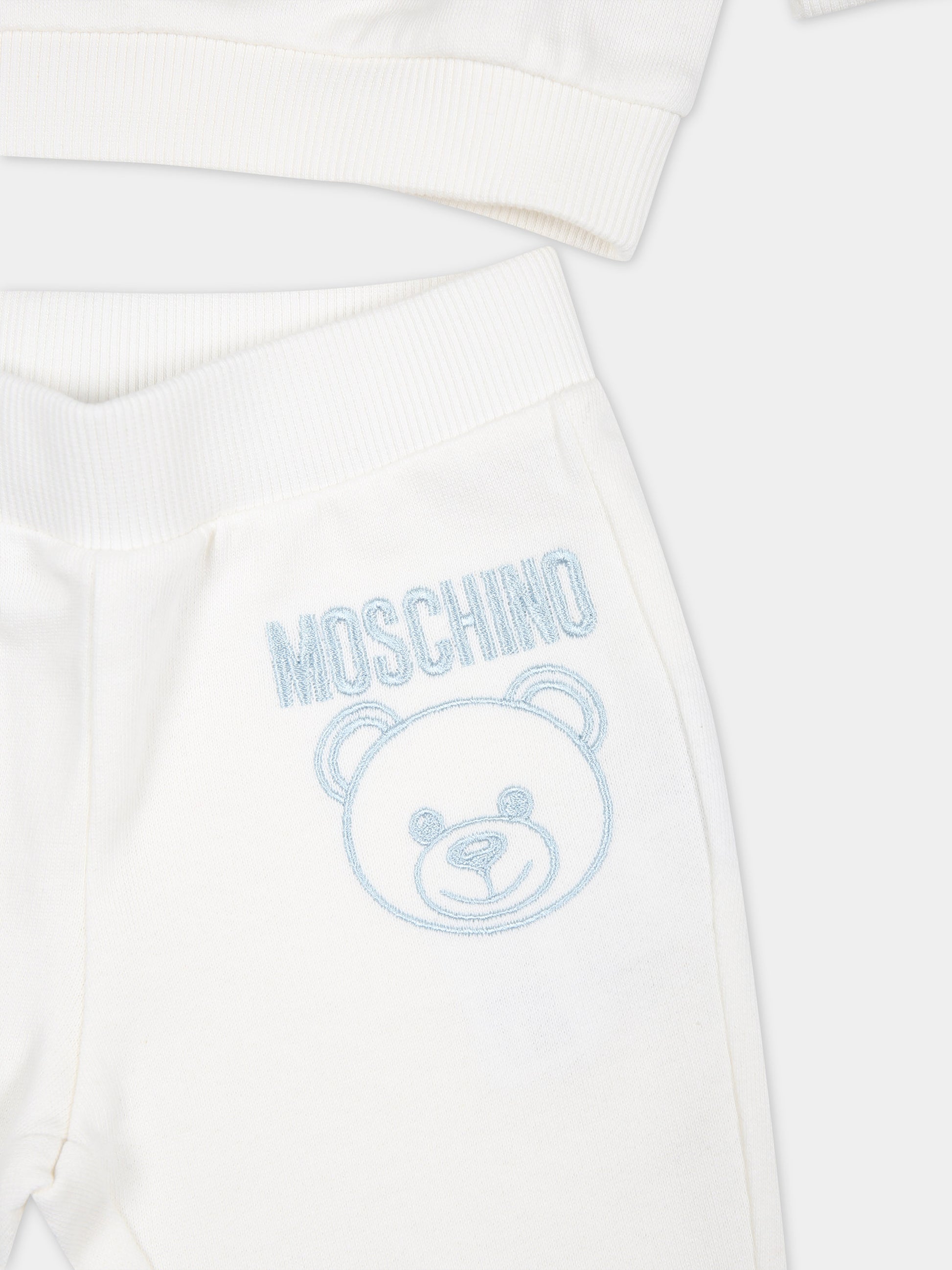 Completo bianco per neonato con Teddy Bear e logo,Moschino Kids,MTK02P LCA74 10063