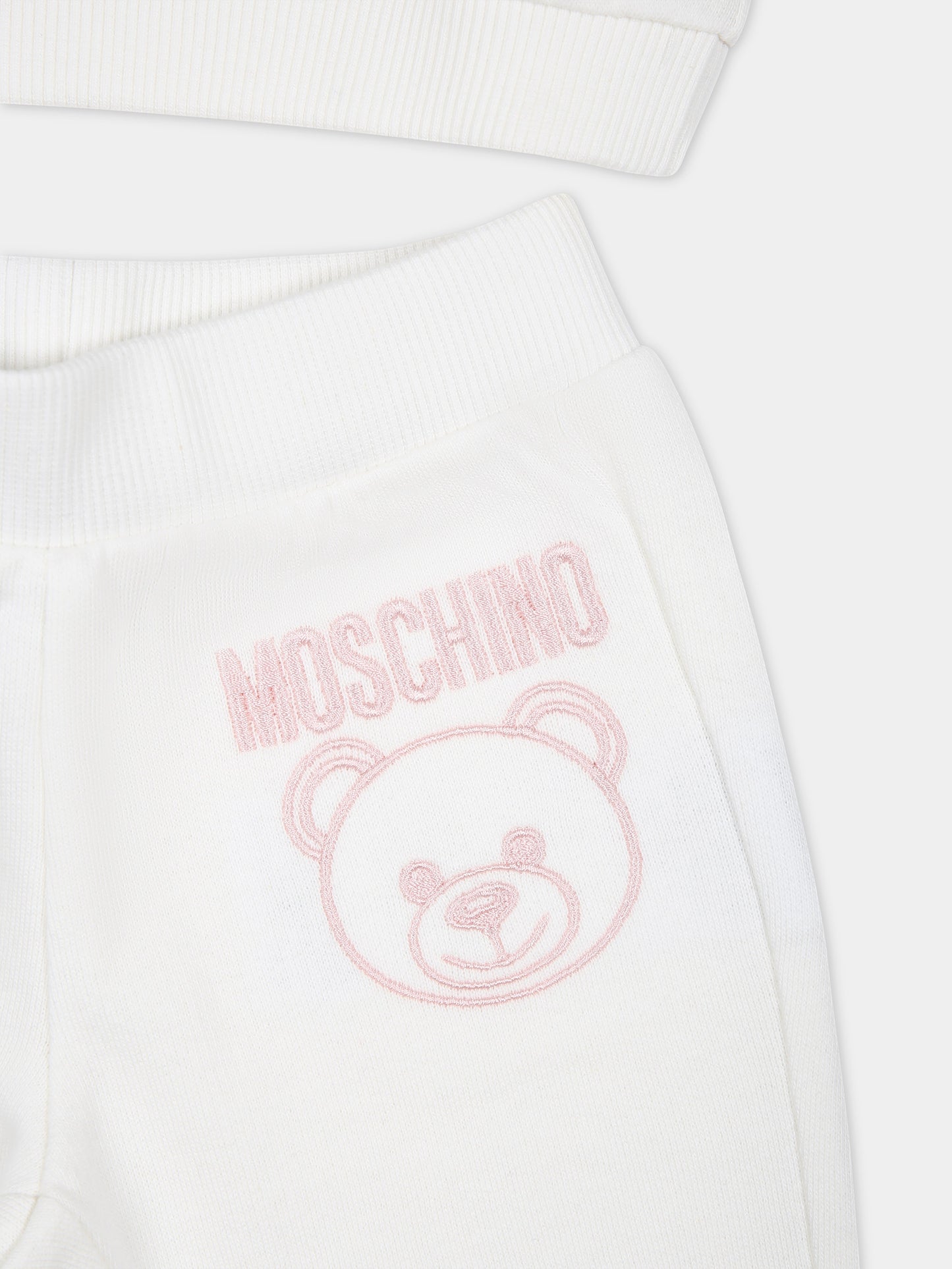 Completo bianco per neonata con Teddy Bear e logo,Moschino Kids,MTK02P LCA74 84324