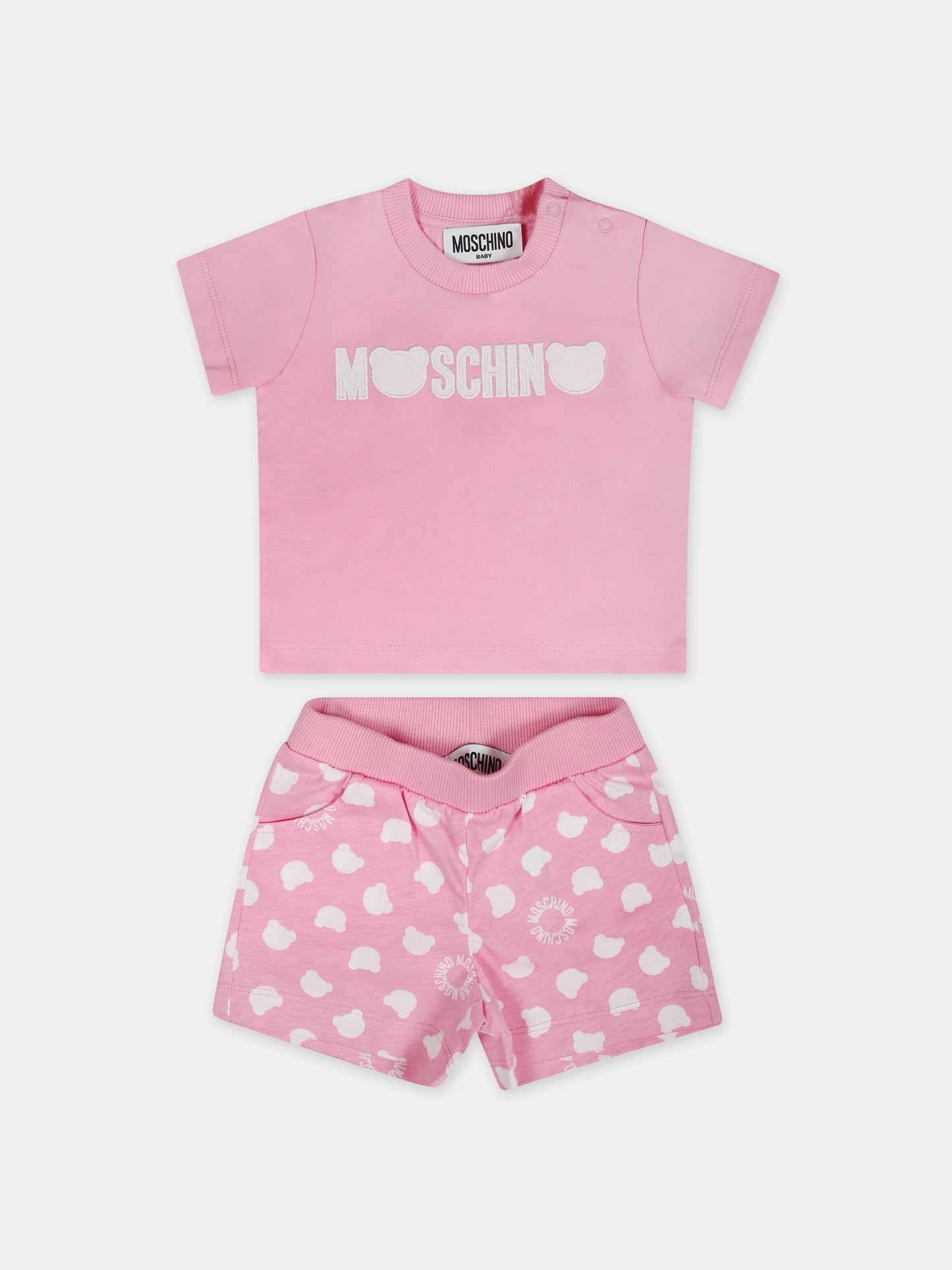 Completo rosa per neonata con logo,Moschino Kids,MRG003 LAB91 83528