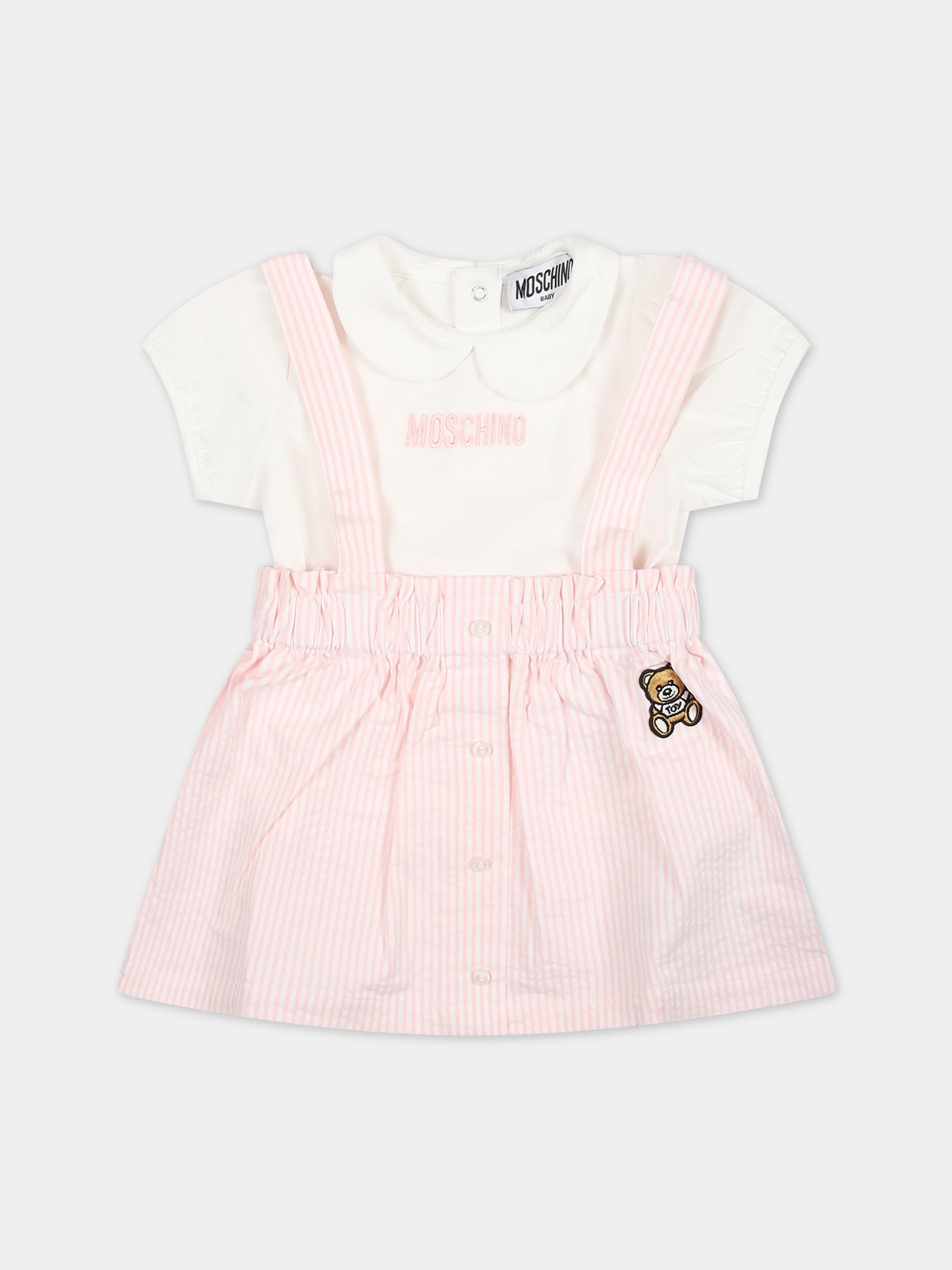 Salopette rosa per neonata,Moschino Kids,MDG00Z LYE00 84324