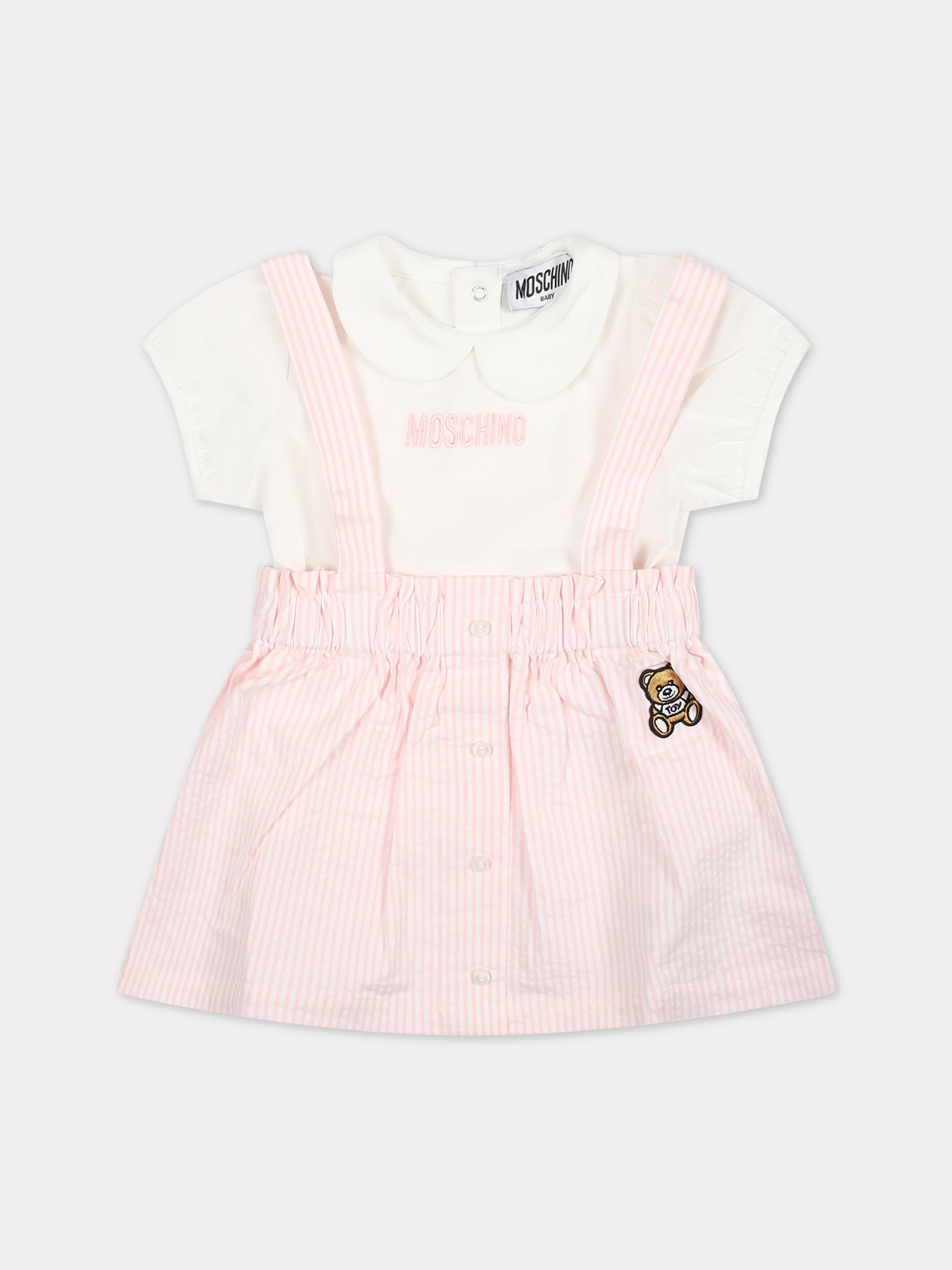 Salopette rosa per neonata,Moschino Kids,MDG00Z LYE00 84324