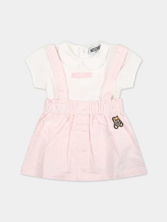 Salopette rosa per neonata,Moschino Kids,MDG00Z LYE00 84324