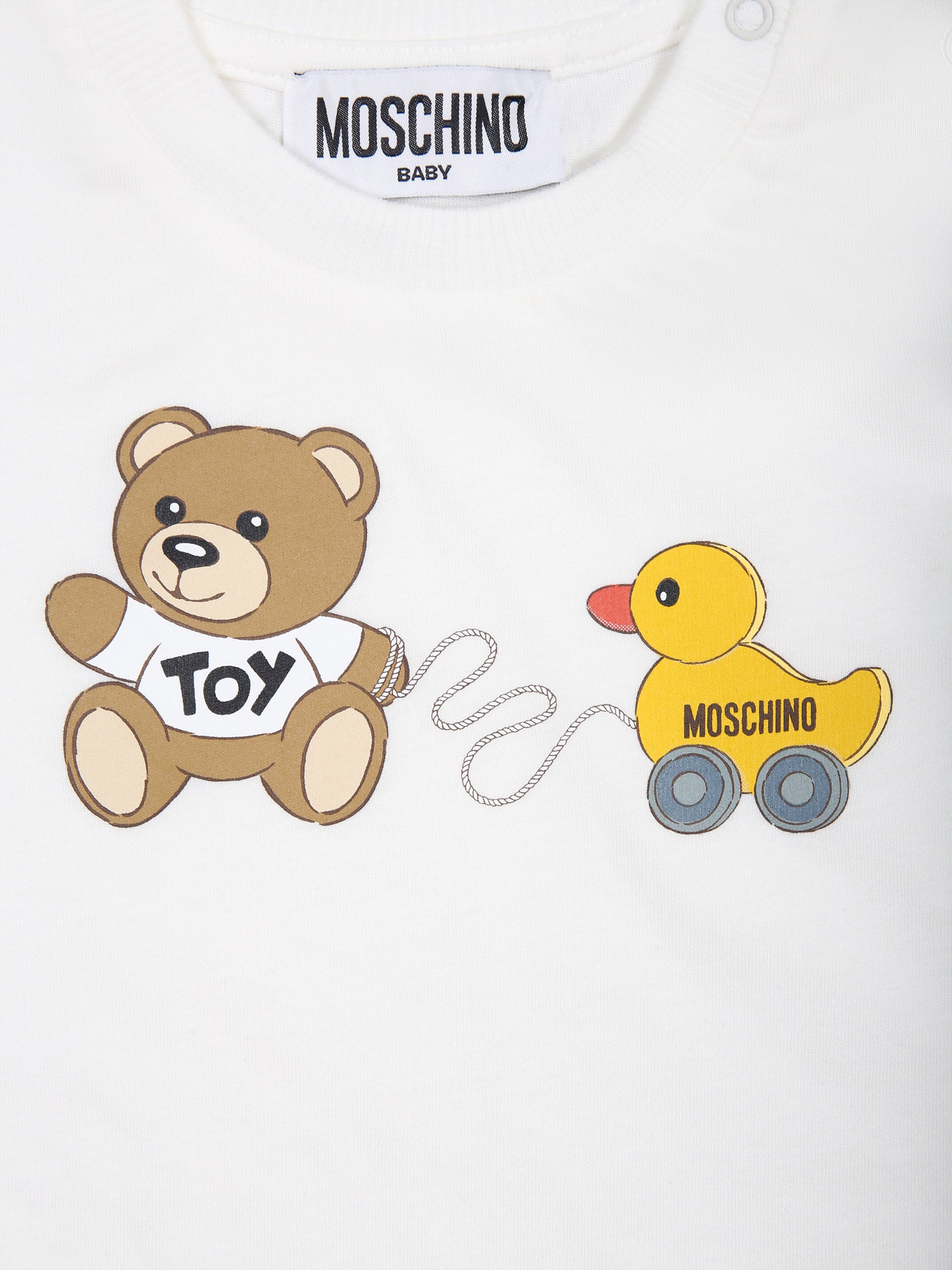 T-shirt bianca per neonati con Teddy Bear e paperella,Moschino Kids,MVM032 LAA03 10063