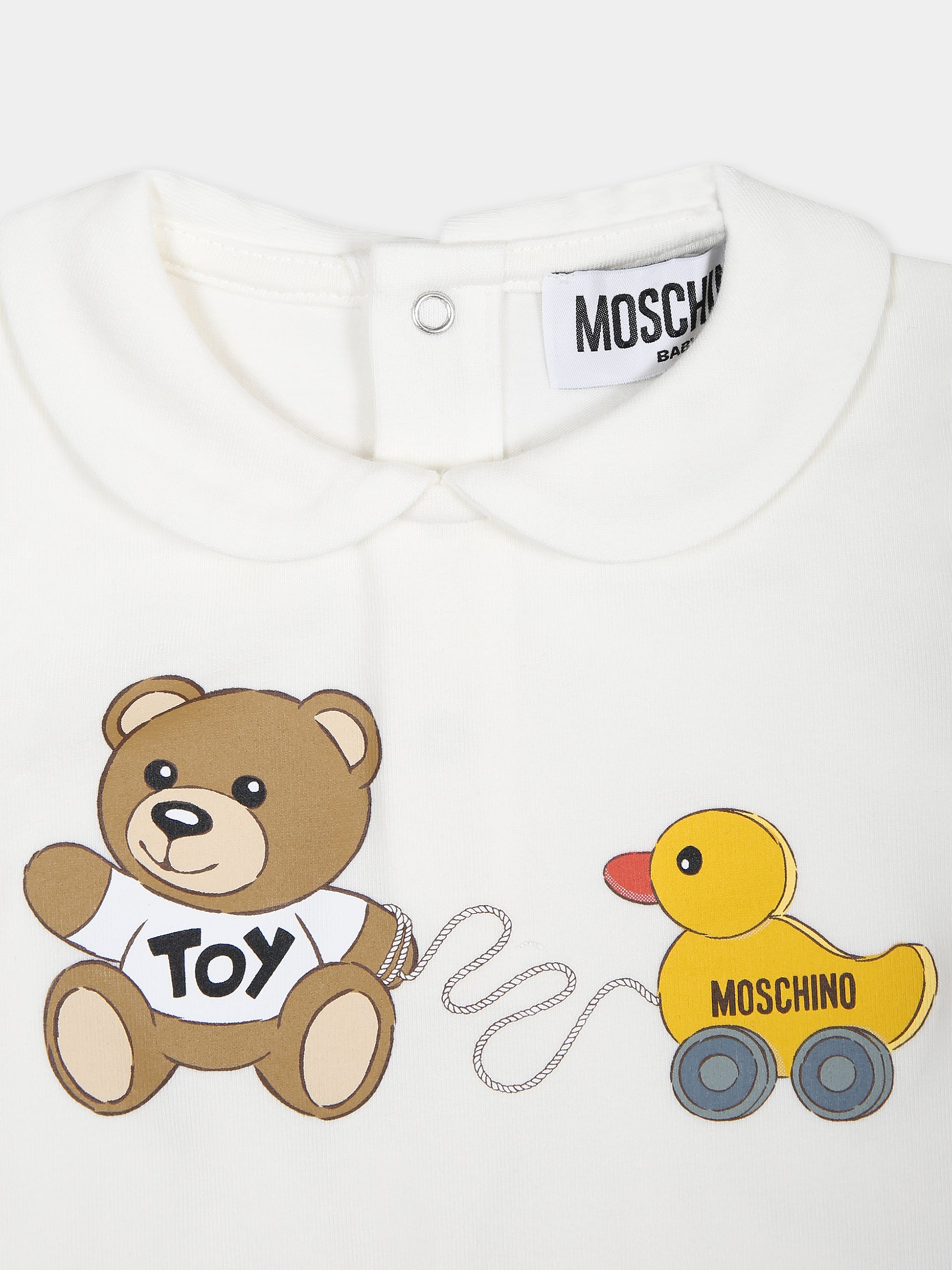 Tutina avorio per neonati con Teddy Bear e paperella,Moschino Kids,MUT03T LBA00 10063