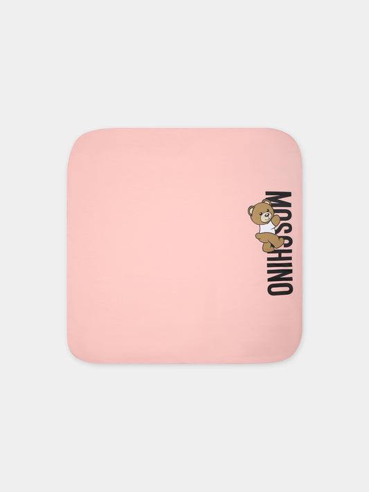 Coperta rosa per neonato con Teddy Bear e logo,Moschino Kids,M8B005 LCA30 50209