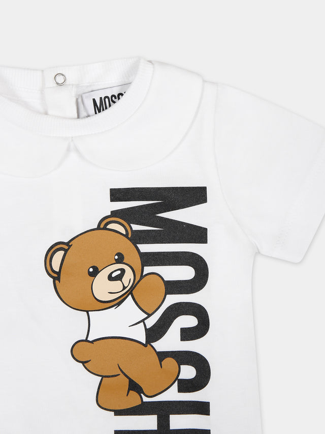 Pagliaccetto bianco per neonati con Teddy Bear,Moschino Kids,MUY06L LAA17 10101