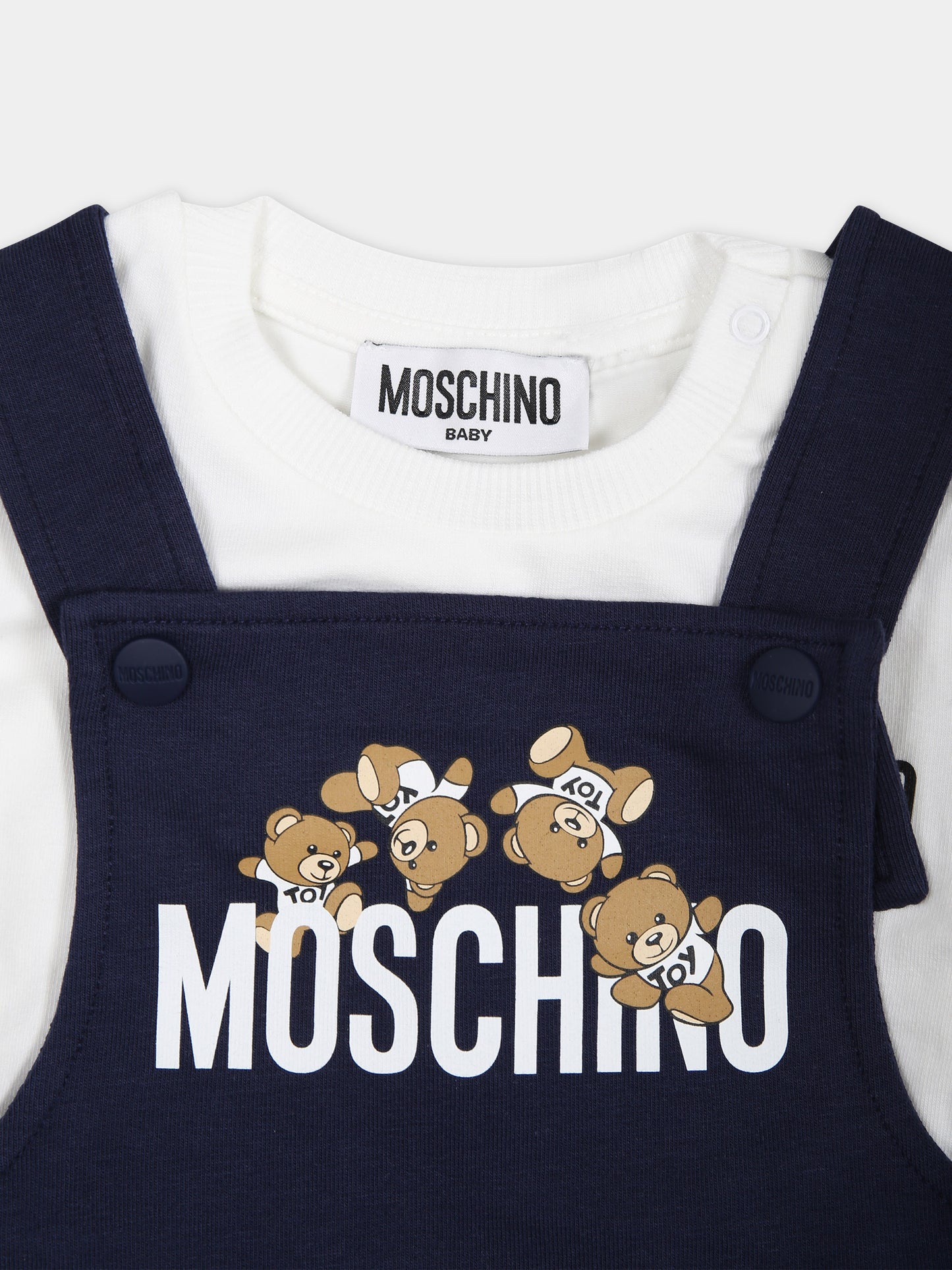 Salopette blu per neonato con Teddy Bear,Moschino Kids,MUG014 LDA00 40016