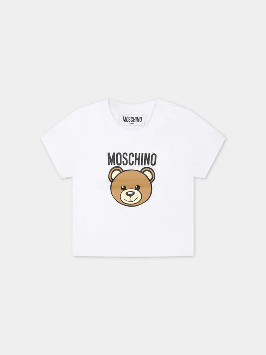 T-shirt bianca per neonati con Teddy Bear,Moschino Kids,MUM03Y LAA02 10101