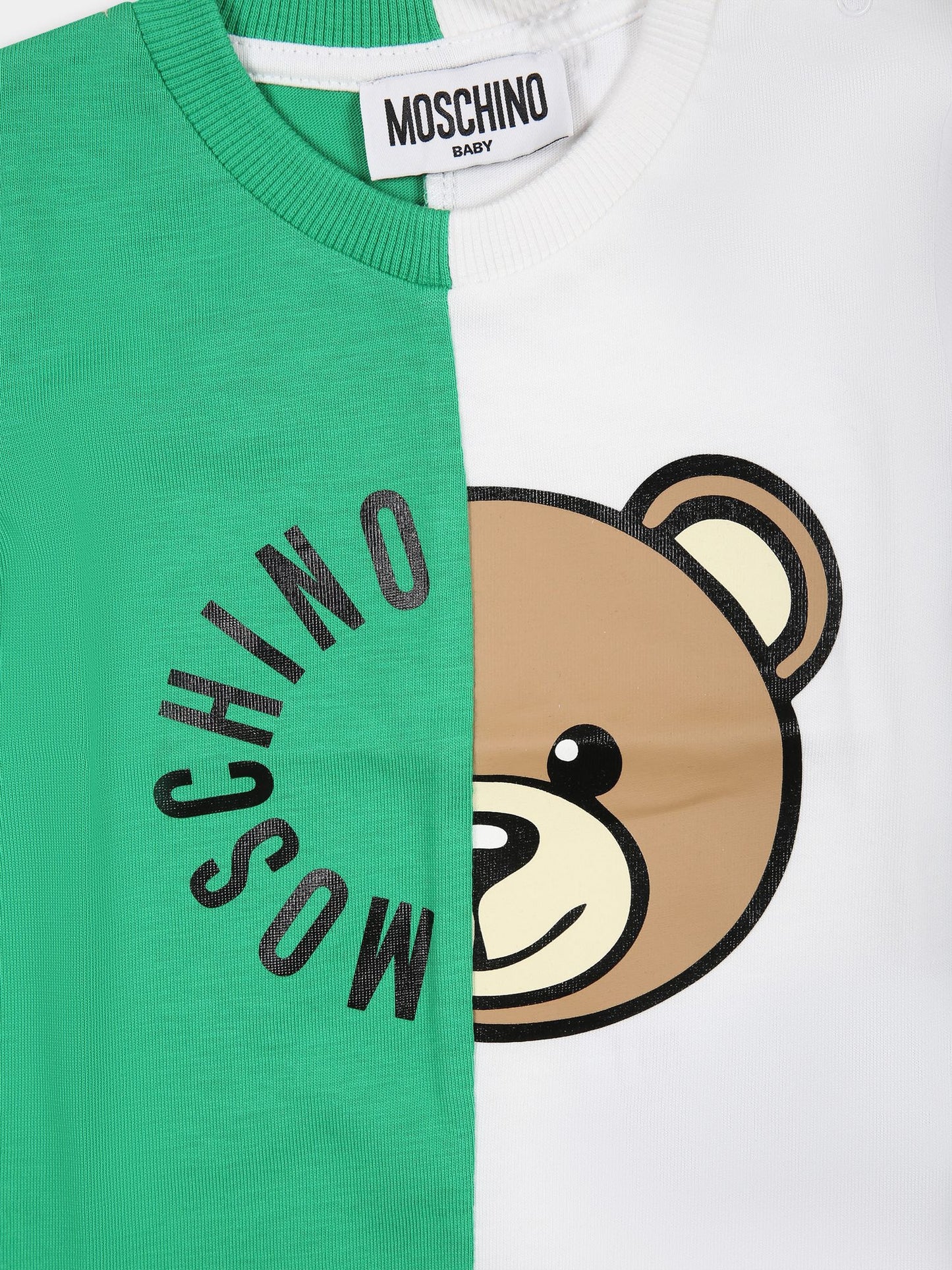 T-shirt verde per neonati con Teddy bear e logo,Moschino Kids,MUM03R LAA02 30321