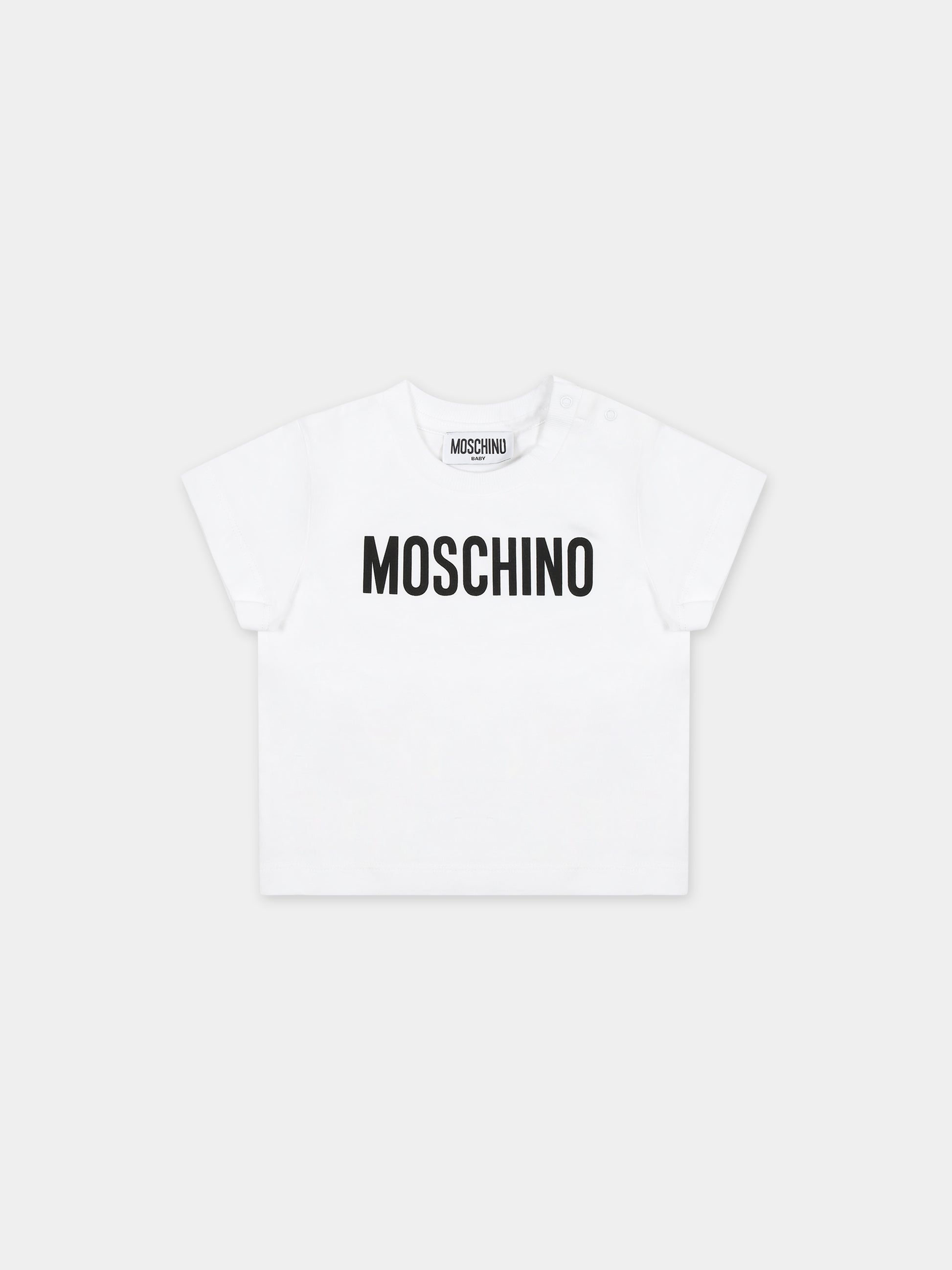T-shirt bianca per neonati con logo,Moschino Kids,MUM03U LAA23 10101